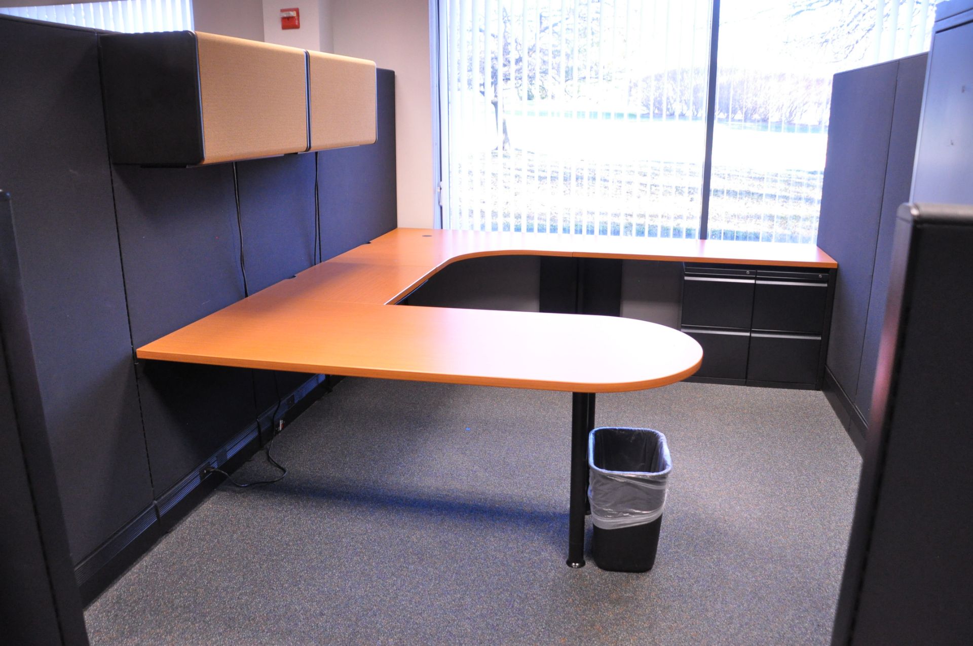 Lot-(1) Herman Miller 8-Station Cubicle Partition Work System with Standing Cabinets and Partition - Image 8 of 15