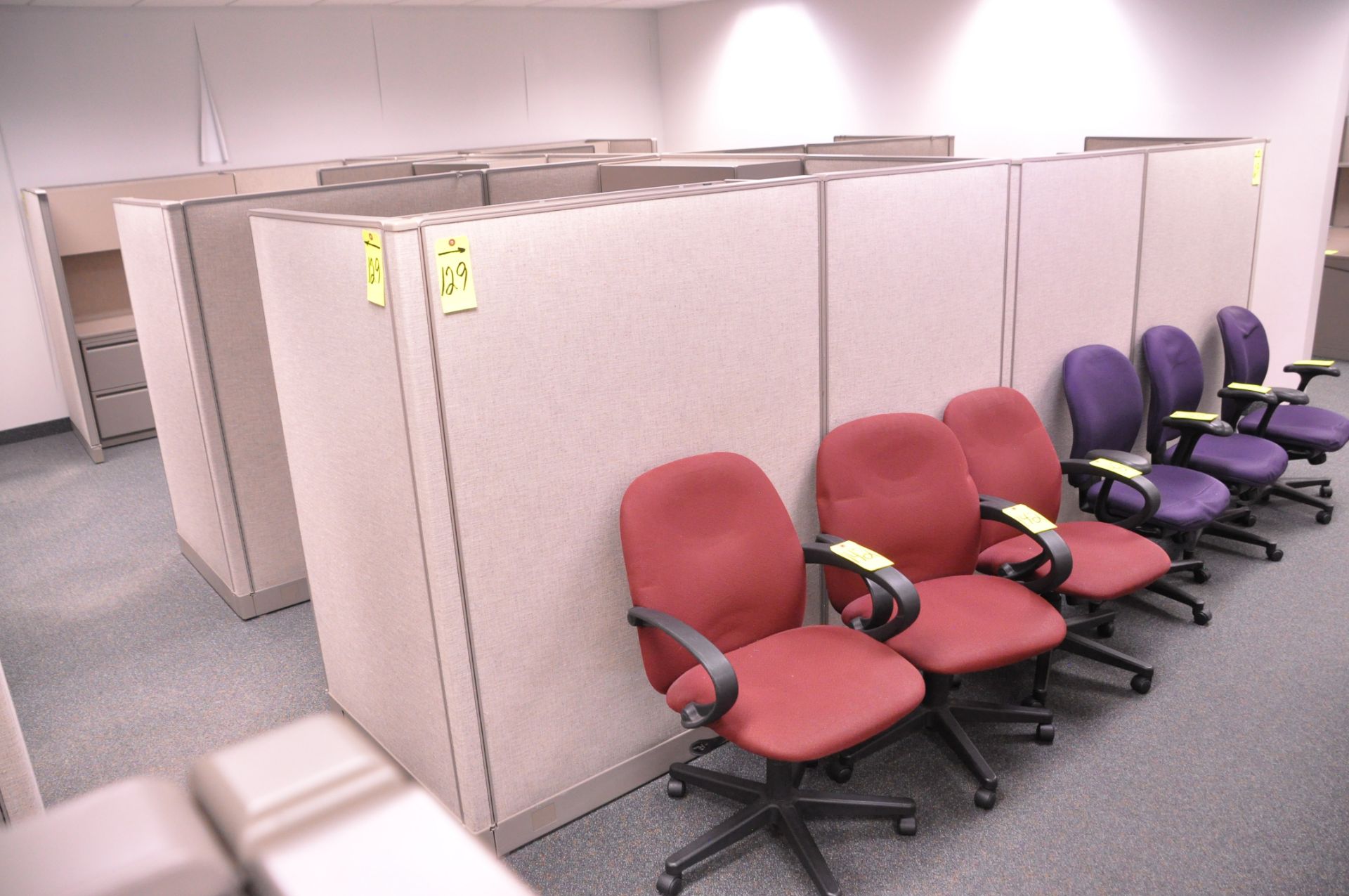 Lot-(1) 6-Station Cubicle Partition Work System with Overhead Cabinets, (No Chairs), (Located 2nd
