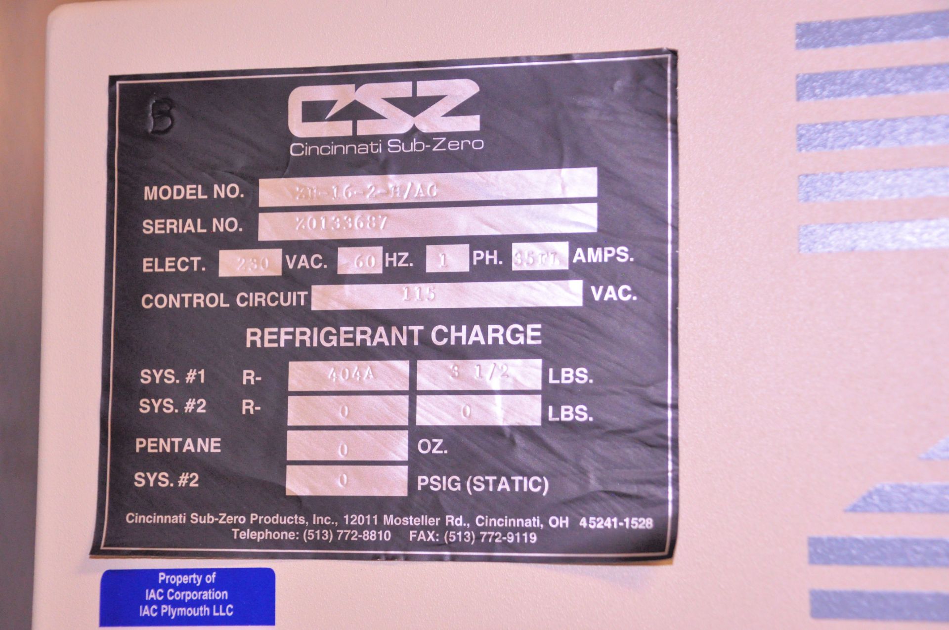 Cincinnati Sub-Zero (CSZ) Model ZH-16-2-H/AC Temperature/Humidity Chamber, S/n Z0133687, 115-Volt - Image 5 of 5