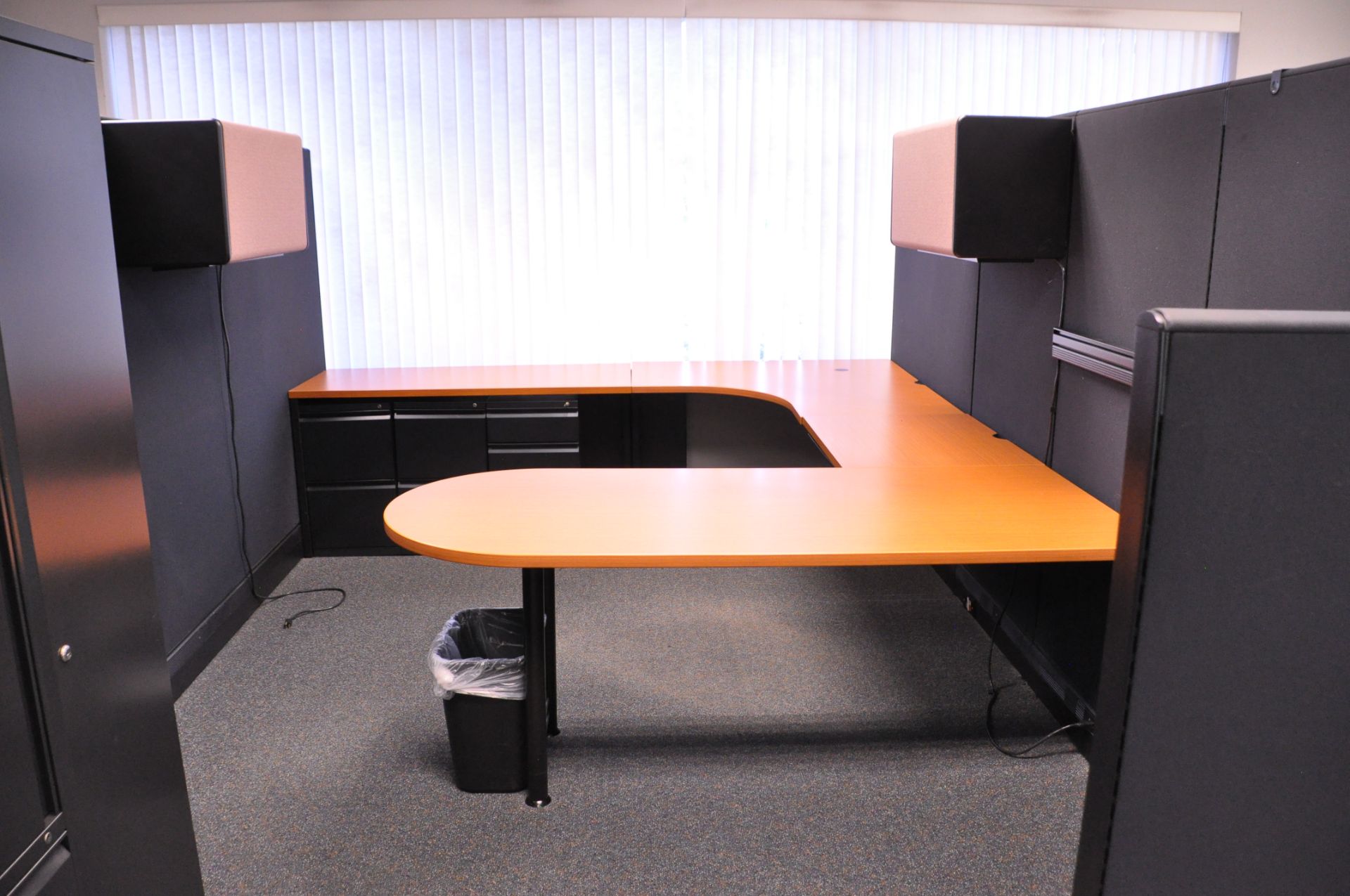 Lot-(1) Herman Miller 8-Station Cubicle Partition Work System with Standing Cabinets and Partition - Image 4 of 15