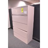 Lot-Wood 4-Shelf Bookcase, (1) 2-Glass Door Bookcase, (1) 4-Drawer Lateral File Cabinet, (Beige),