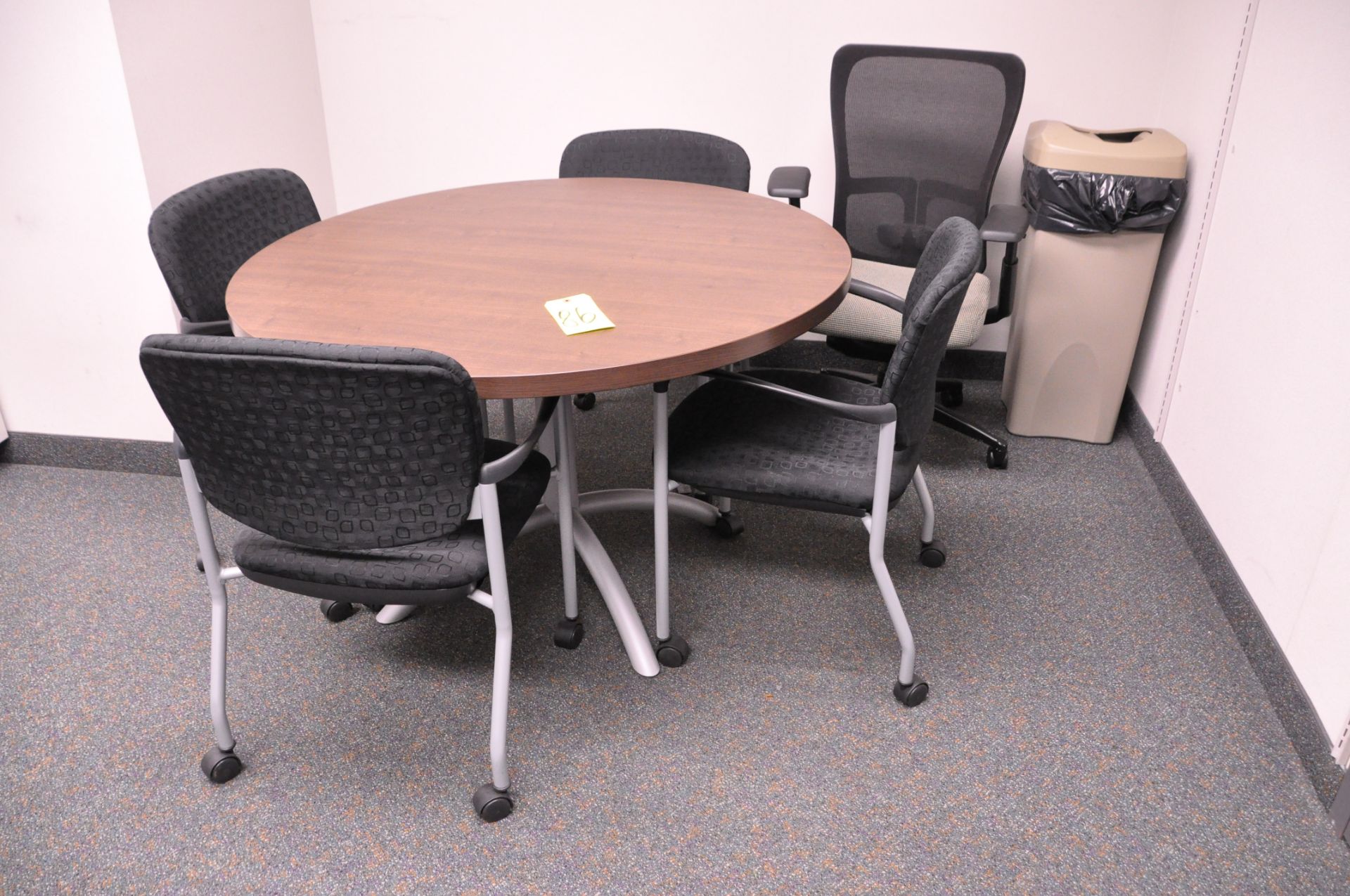 Lot-(1) 47" Round Conference Table with (5) Various Rolling Arm Chairs, (Located 1st Floor Offices)