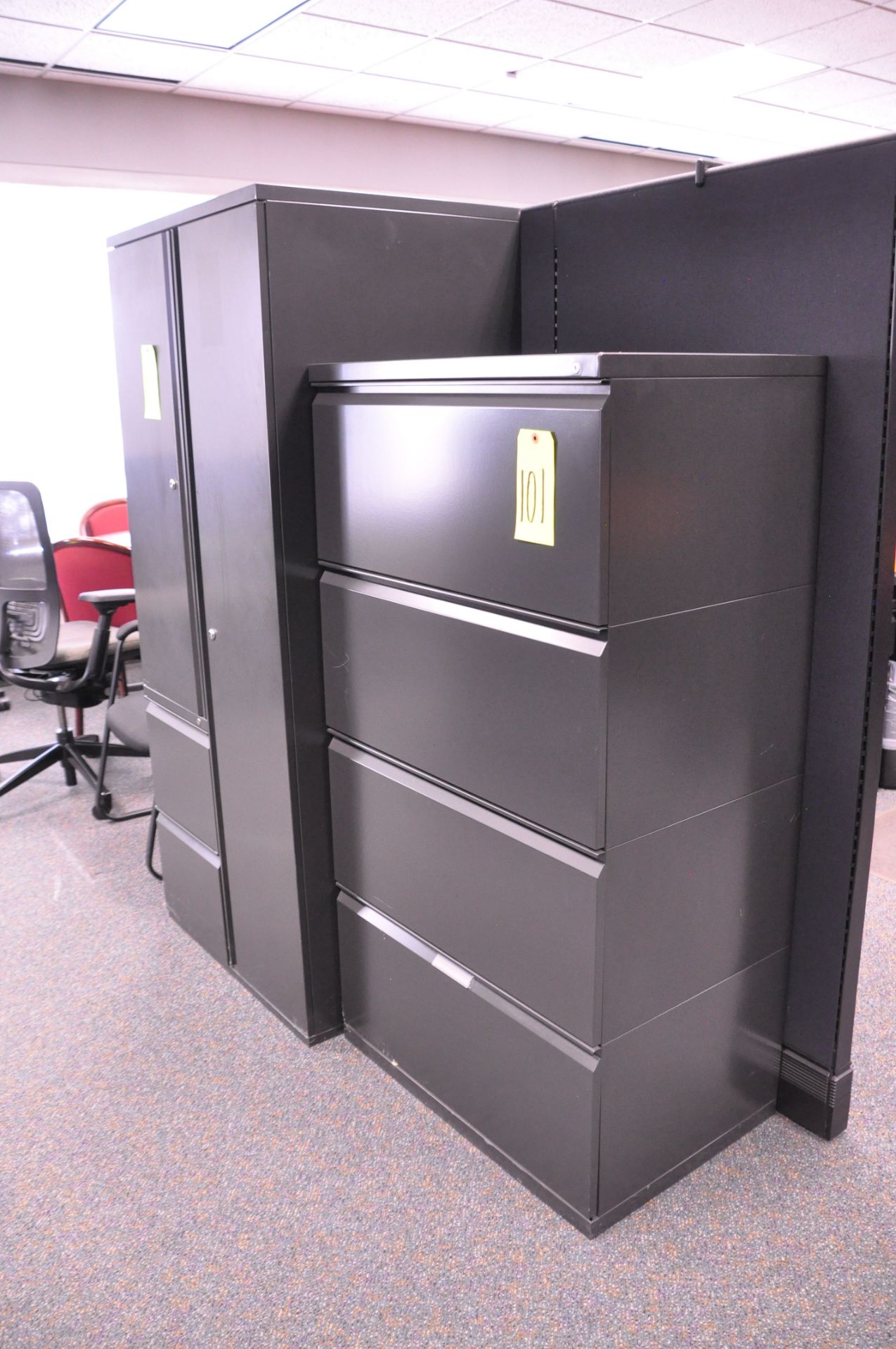 Lot-(1) Combination 2-Drawer/2-Door Cabinet, (2) 4-Drawer Lateral File Cabinets, and (1) 2-Door