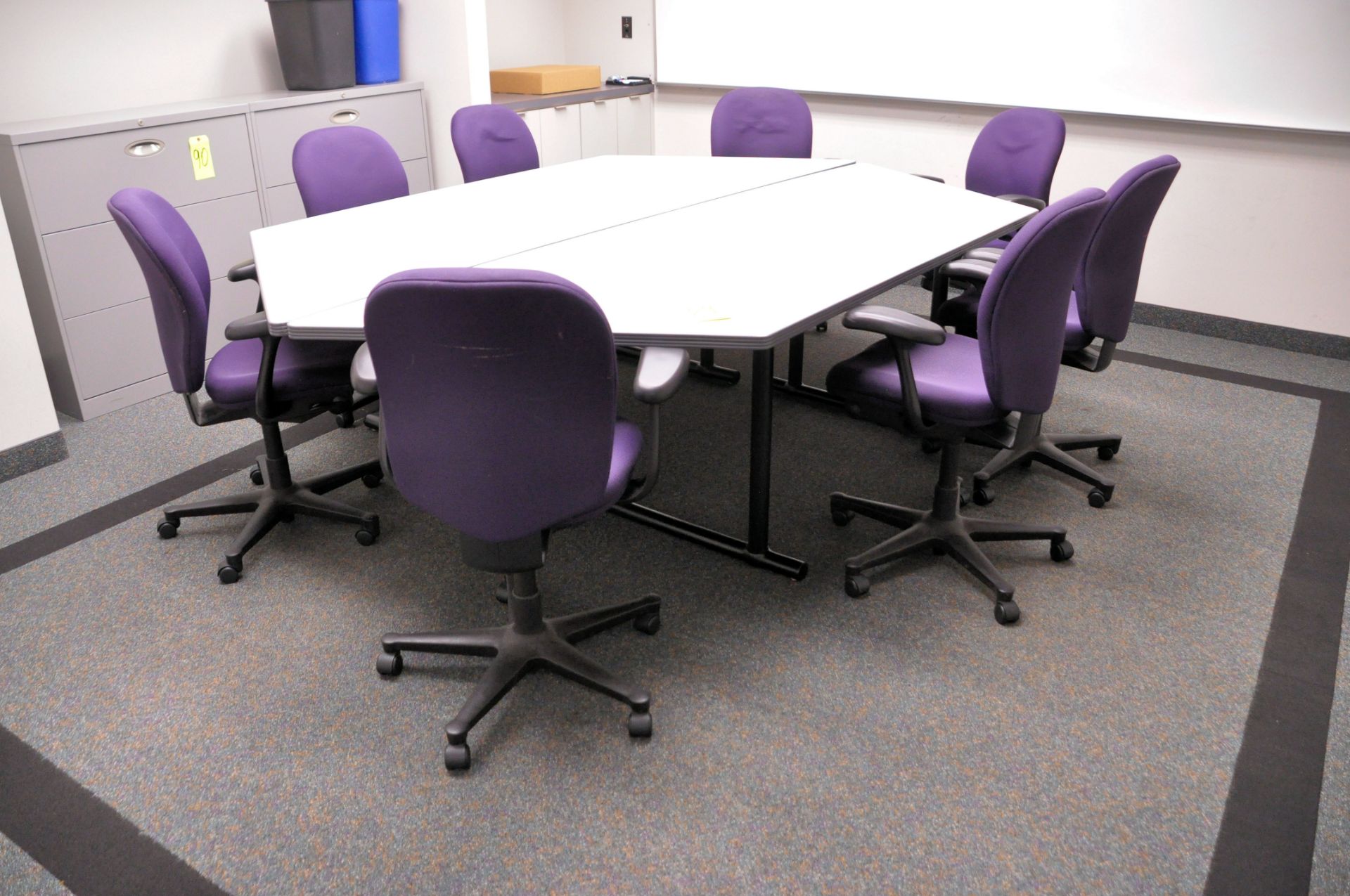 Lot-(1) 2-Piece 106" x 72" 6-Sided Conference Table with (9) Swivel Office Chairs, (Located 1st