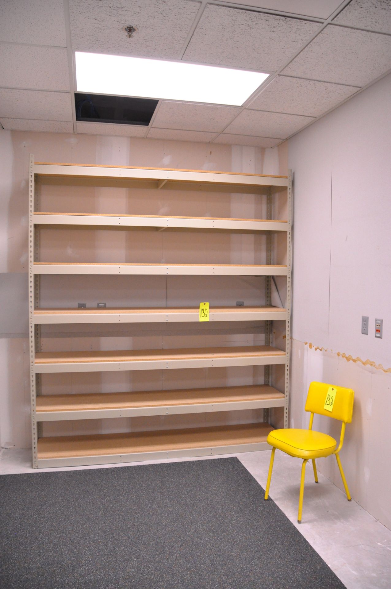 Lot-(1) 84" x 18" x 96"H Section Shelving, (1) 4-Drawer Lateral File Cabinet, and (2) Various Chairs