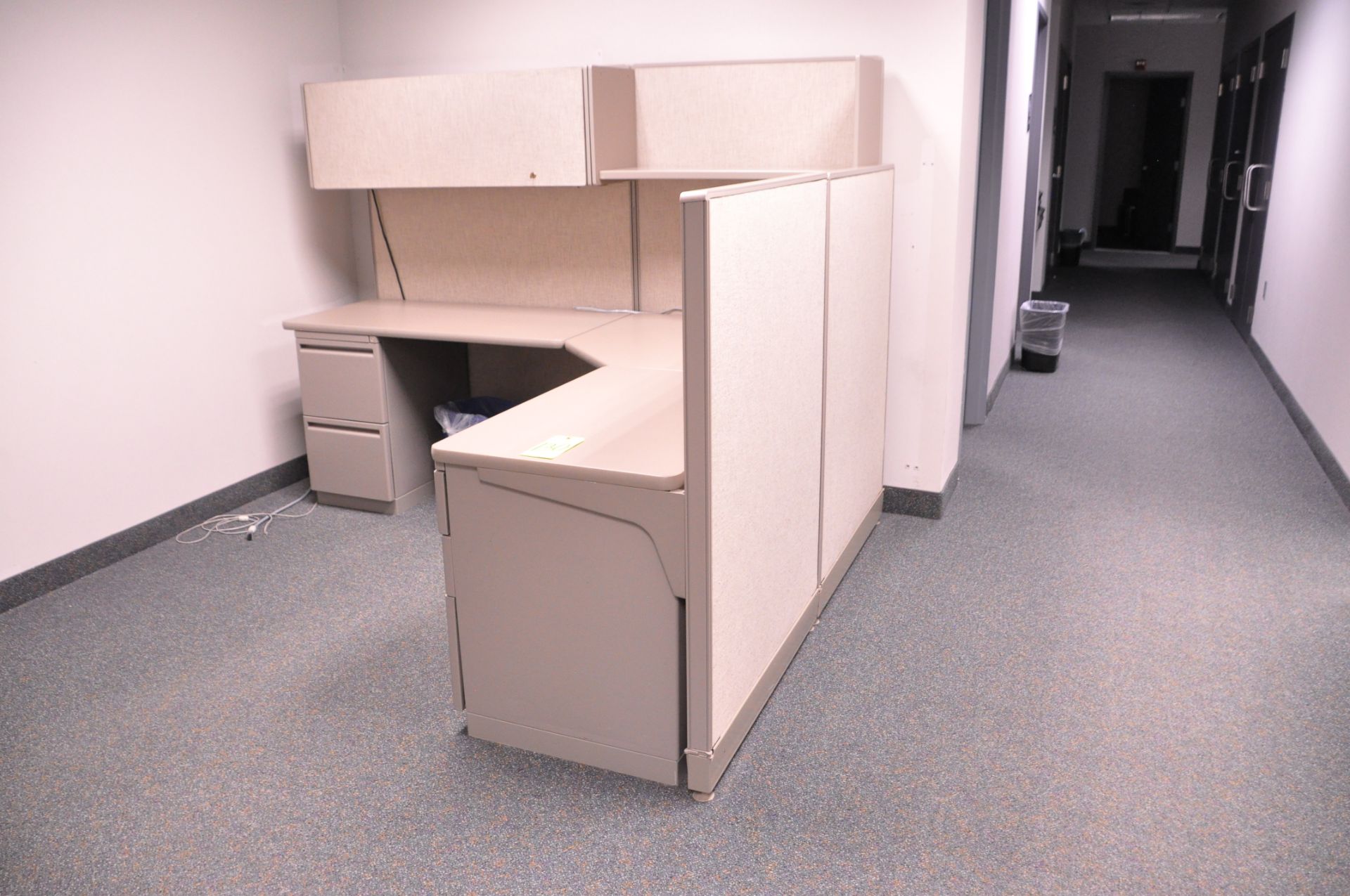 Lot-(1) Single Station Cubicle Partition Work System with Overhead Cabinet, (No Chairs), (Located