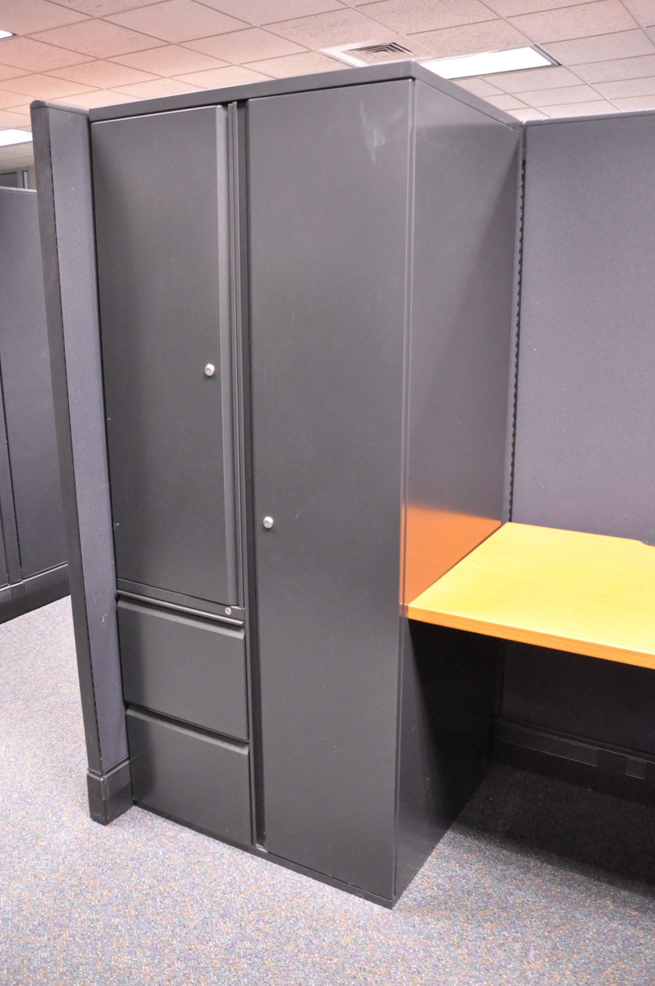Lot-(1) Herman Miller 4-Station Cubicle Partition Work System with Standing Cabinets, and Partition - Image 11 of 12