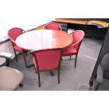 Lot-(1) 48" Round Conference Table with (4) Red and (1) Black Straight Arm Chairs, (Located 1st