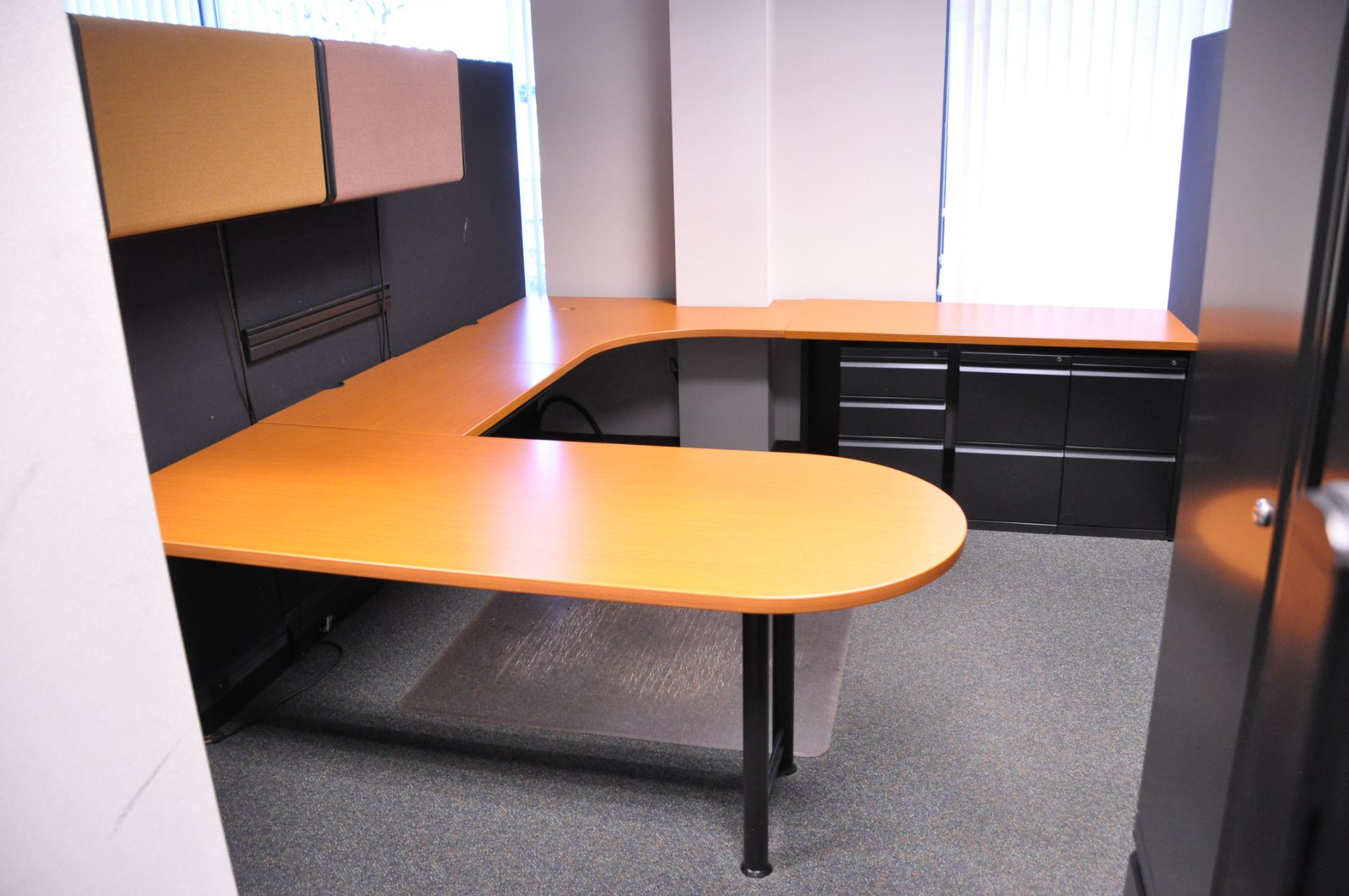 Lot-(1) Herman Miller 8-Station Cubicle Partition Work System with Standing Cabinets and Partition - Image 5 of 15