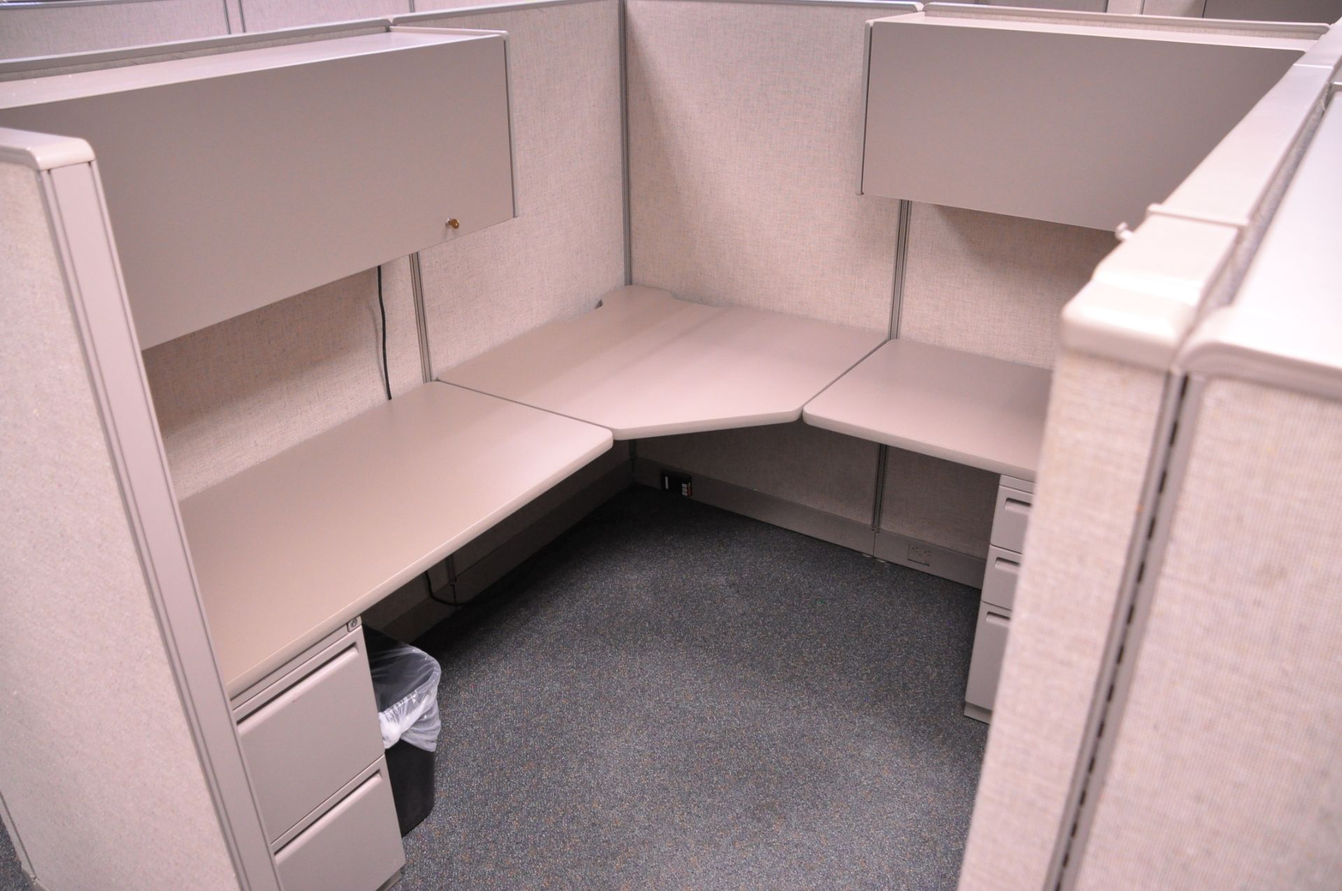 Lot-(1) 6-Station Cubicle Partition Work System with Overhead Cabinets, (No Chairs), (Located 2nd - Image 6 of 8