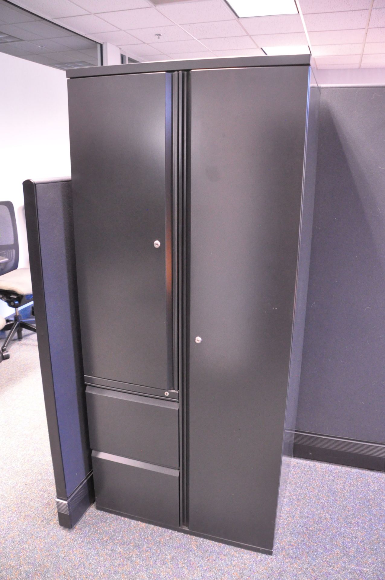 Lot-(1) Herman Miller 8-Station Cubicle Partition Work System with Standing Cabinets and Partition - Image 11 of 15