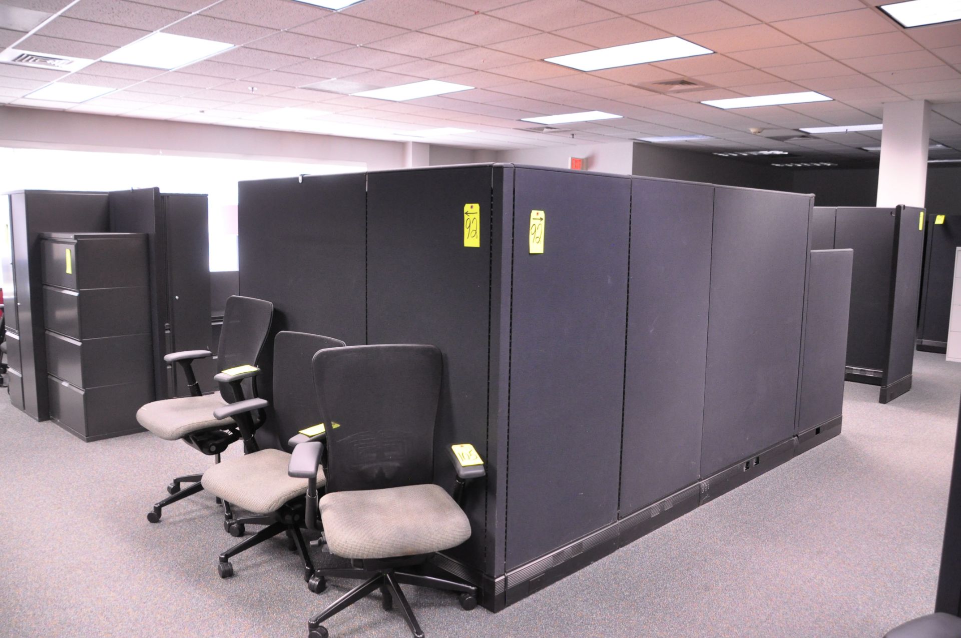 Lot-(1) Herman Miller 6-Station Cubicle Partition Work System with Standing Cabinets and Partition