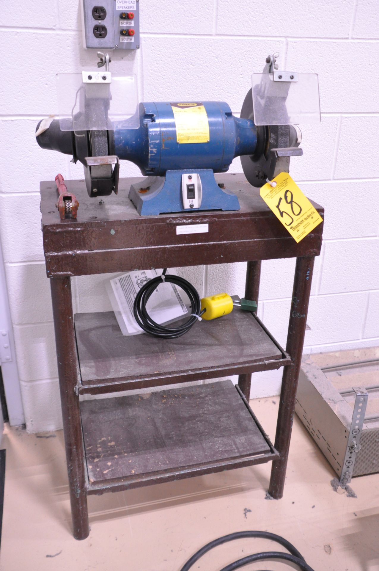 Trademaster Model TMSL-185C, 8" x 1/2-HP Double End Grinder, S/n 01E90-2875, with Stand