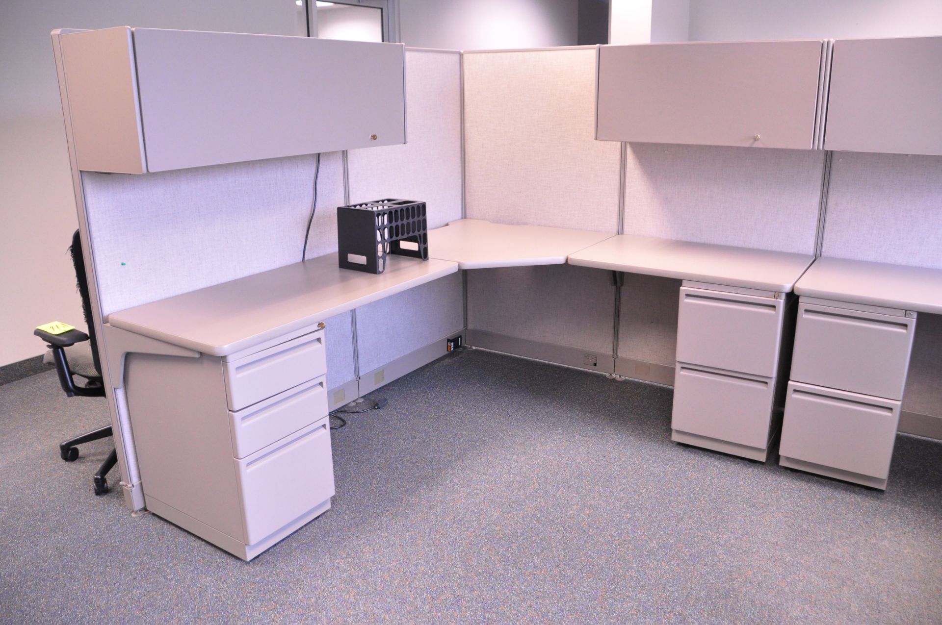 Lot-(1) 3-Station Cubicle Partition Work System with Overhead Cabinets, (No Chairs), (Located 2nd - Image 4 of 5