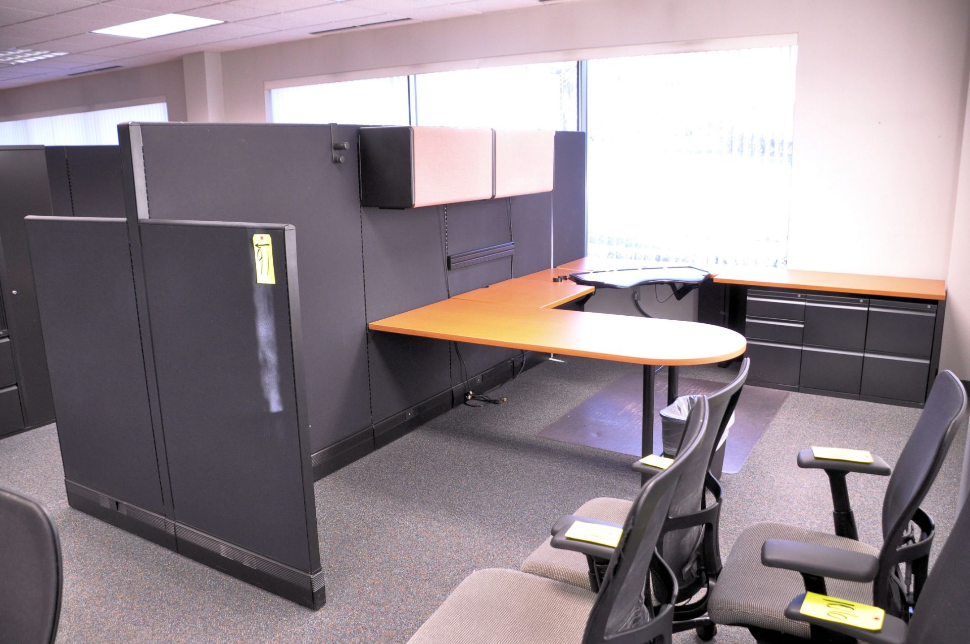 Lot-(1) Herman Miller 8-Station Cubicle Partition Work System with Standing Cabinets and Partition - Image 3 of 15