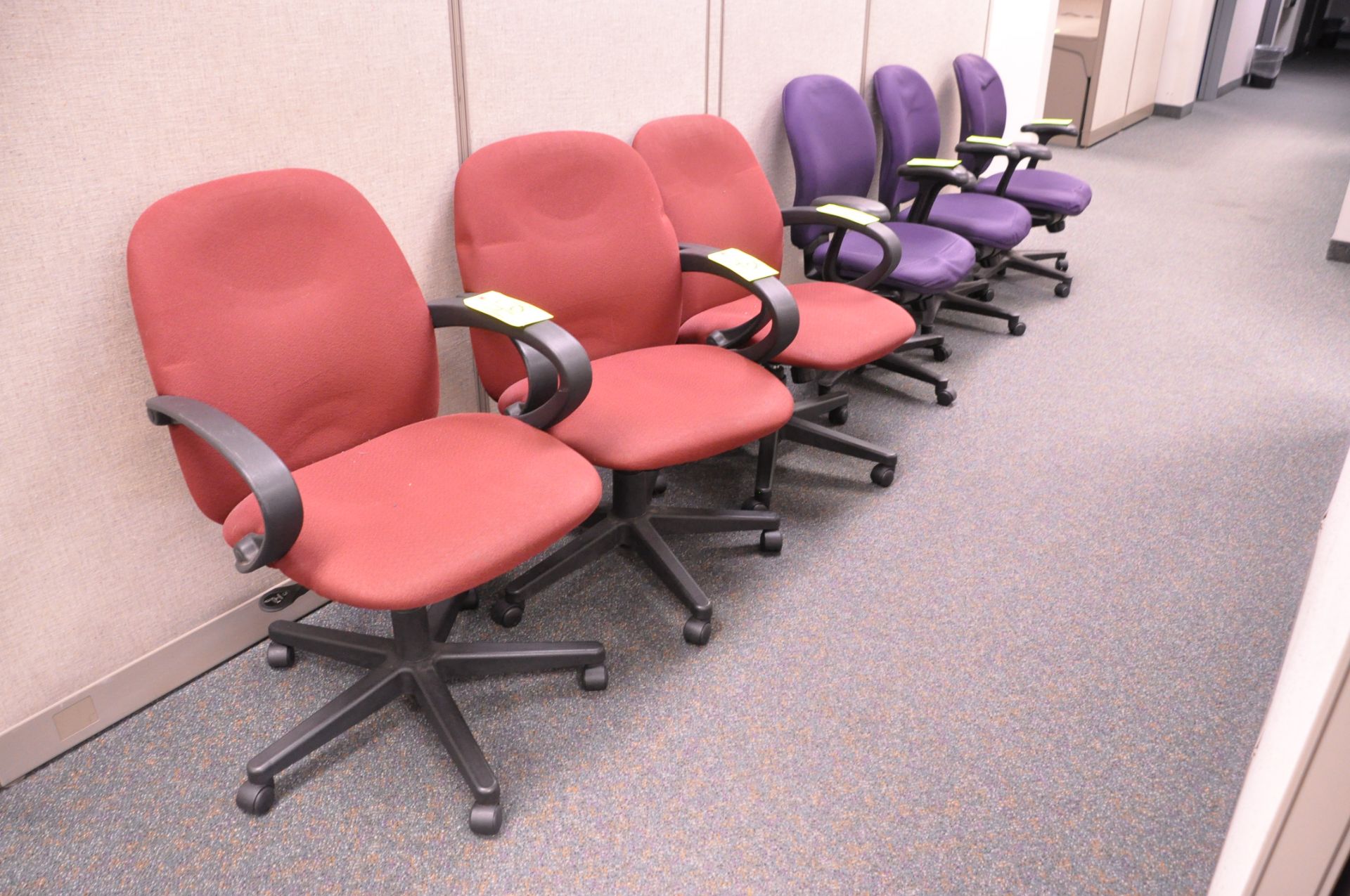 Lot-(3) Purple and (3) Red Upholstered Swivel Arm Office Chairs in (1) Group, (Located 2nd Floor - Image 2 of 2