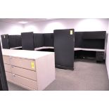 Lot-(1) 3-Station Cubicle Partition Work System with Overhead Cabinets in (1) Office, (Located 2nd