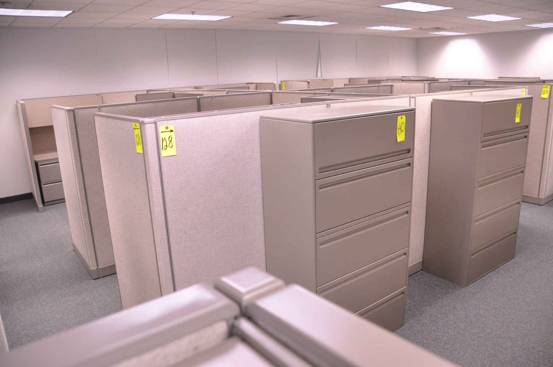 Lot-(1) 6-Station Cubicle Partition Work System with Overhead Cabinets, (No Chairs), (No Lateral