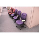 Lot-(3) Purple and (3) Red Upholstered Swivel Arm Office Chairs in (1) Group, (Located 2nd Floor