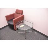 Lot-(1) Red/Black Lounge Chair and (1) Glass Top End Table in (1) Office, (Located 2nd Floor