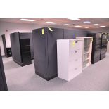 Lot-(1) Herman Miller 4-Station Cubicle Partition Work System with Standing Cabinets, and Partition