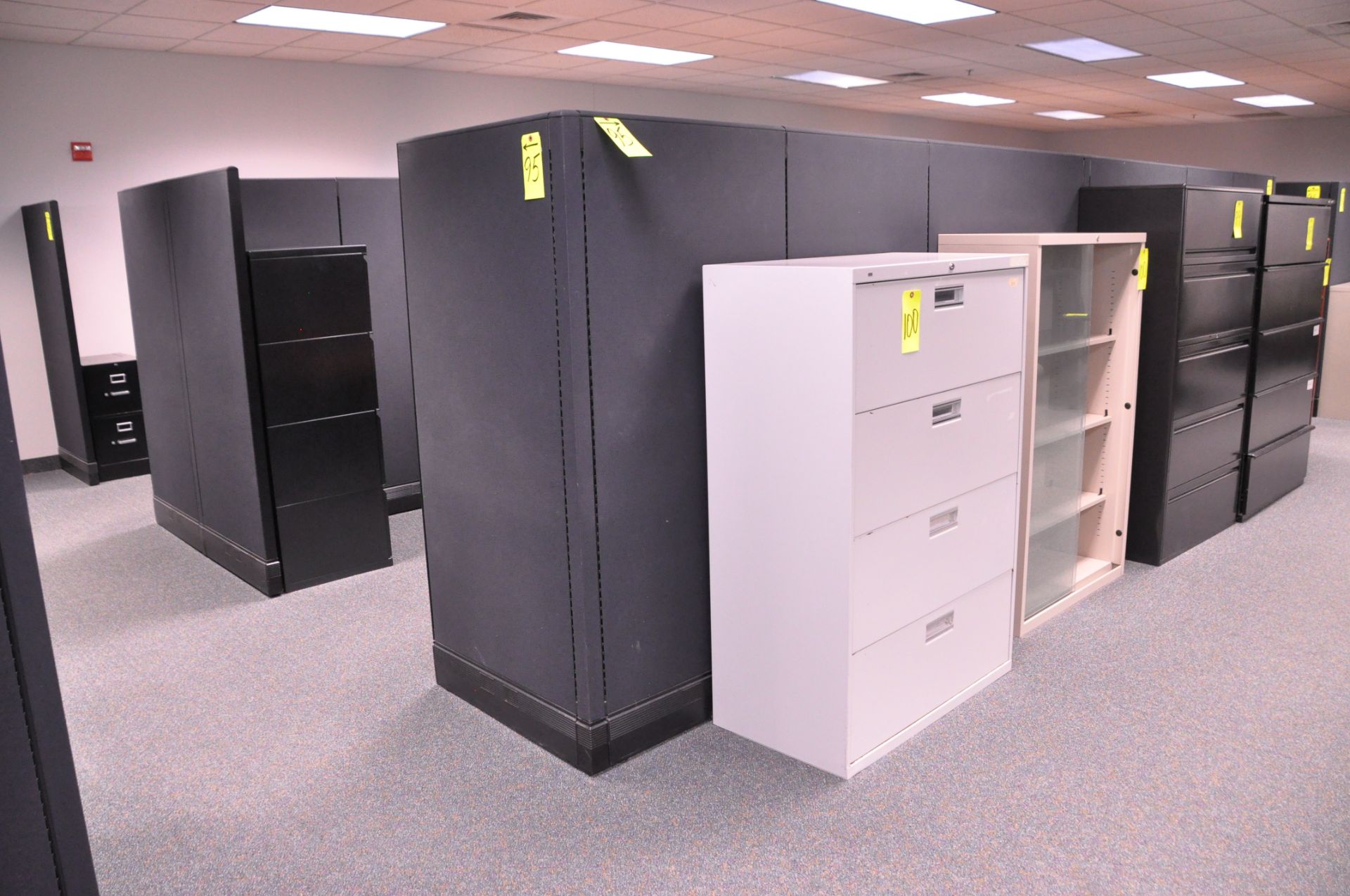 Lot-(1) Herman Miller 4-Station Cubicle Partition Work System with Standing Cabinets, and Partition