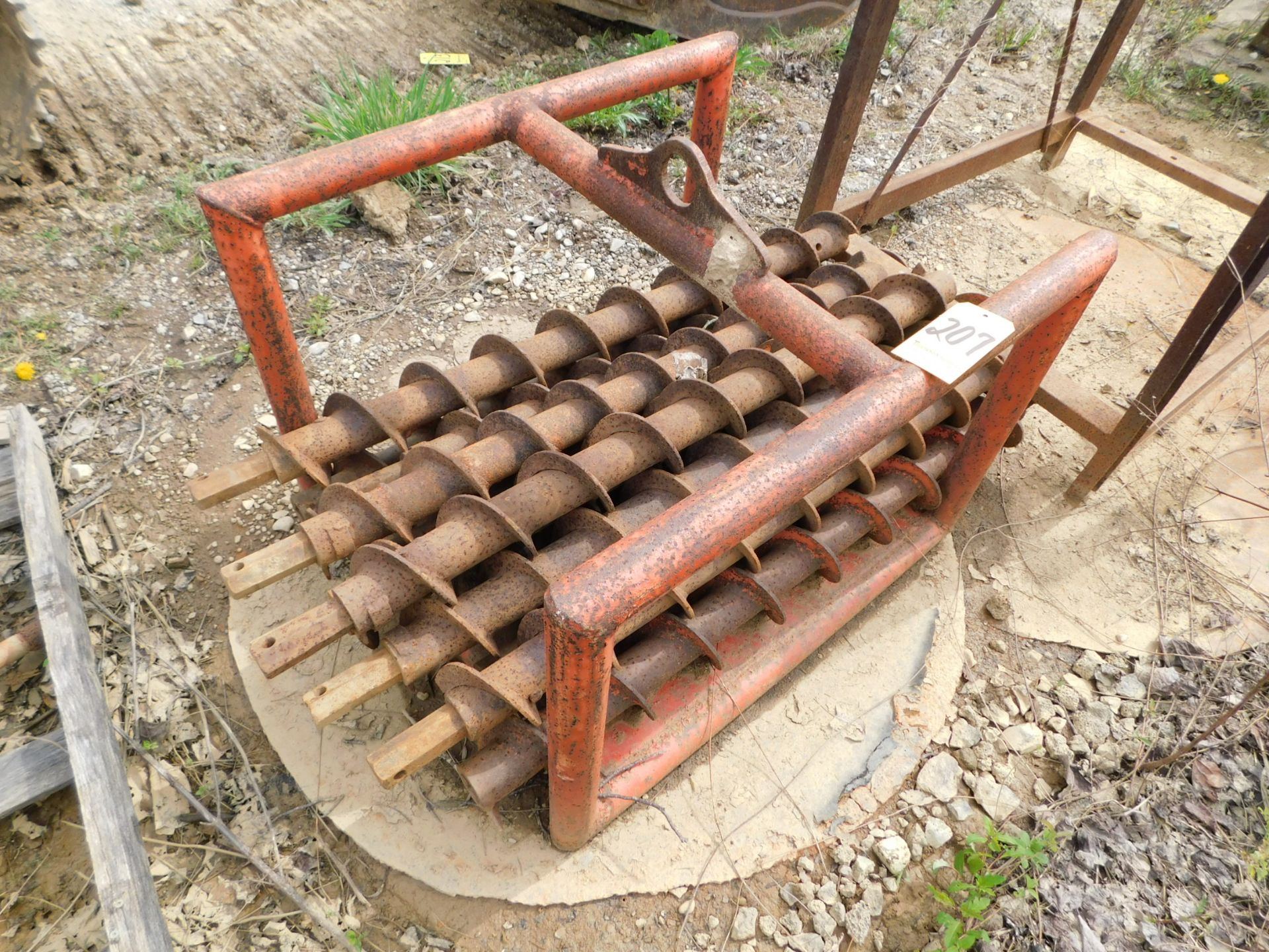 (12) 4" Diameter X 4' Long Auger Bits, 1 5/8" Hex Drive, with Rack