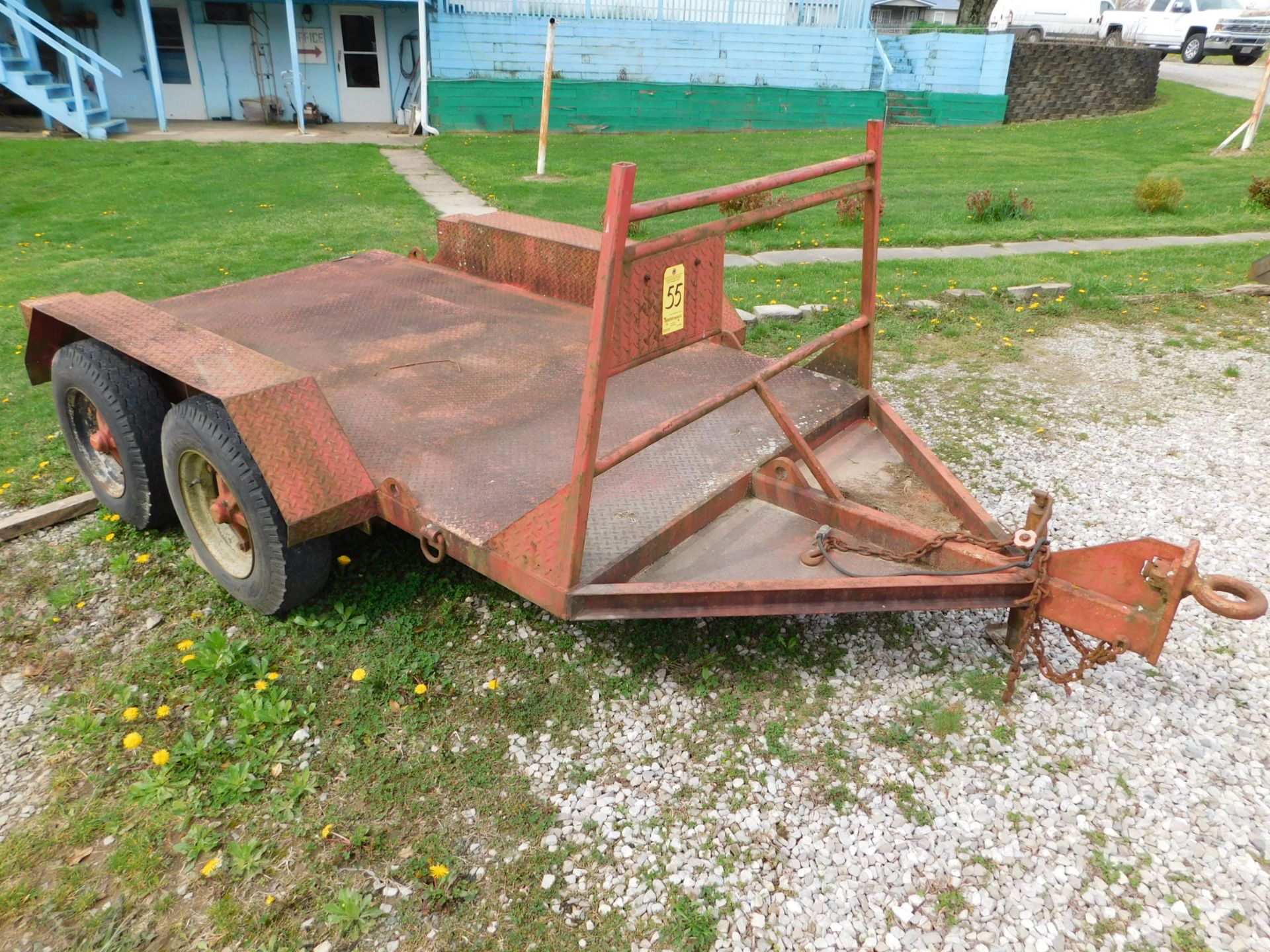 Tandem Axle Utility Trailer, 9', Pintle Hitch, Treadplate Steel Deck