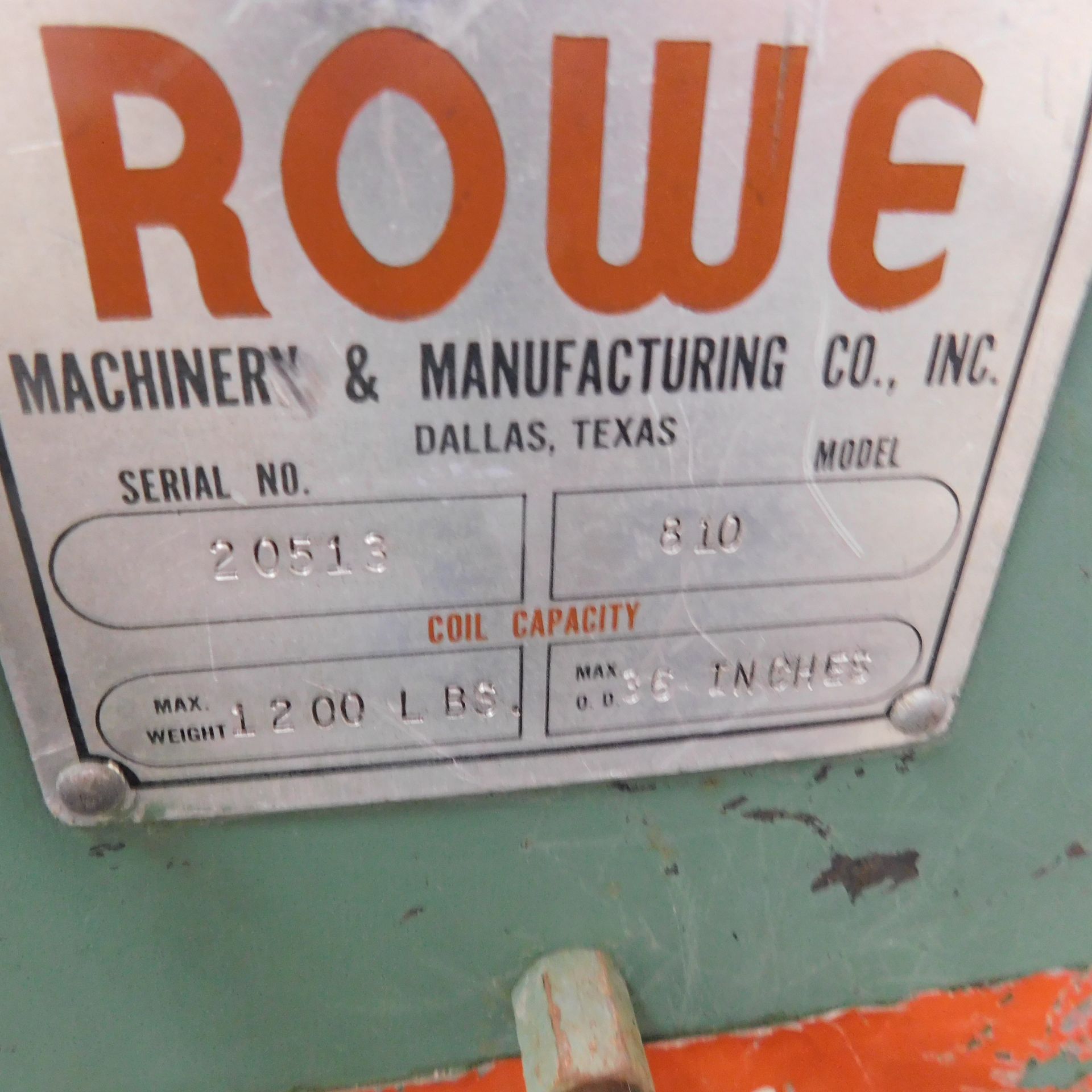 Rowe Model 810 Easy Load Coil Cradle, s/n 20513, 1,200 Lb. Capacity X 36" Max. OD, 110/1/60 AC - Image 2 of 2