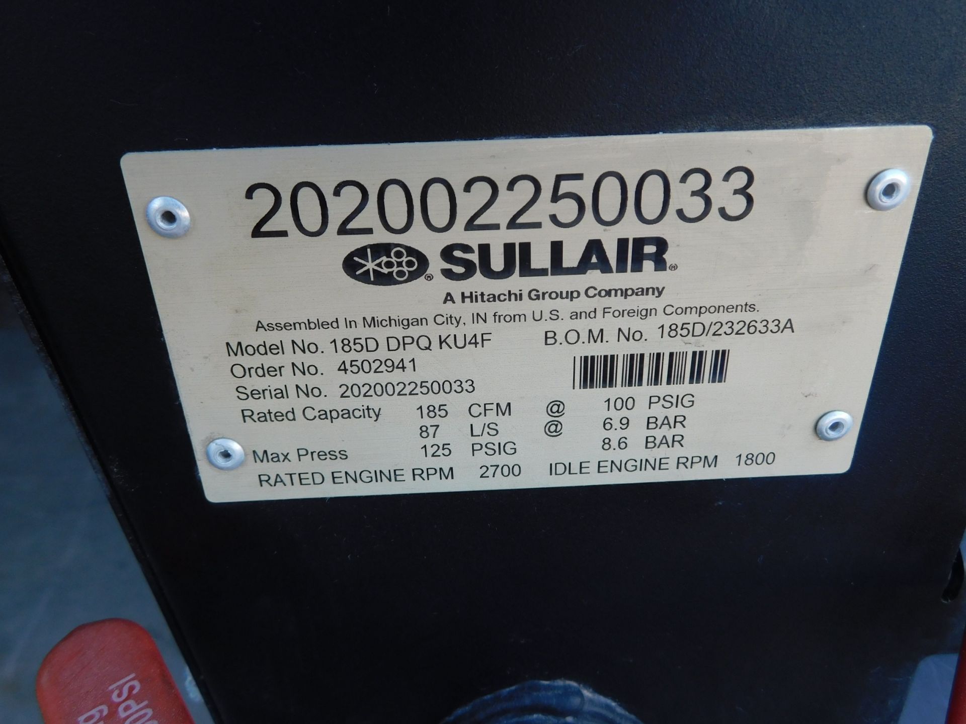 Sullair Model 185-D DPQKU4F Diesel Powered Portble Air Compressor sn2020002250033, New in 2020, - Image 13 of 16