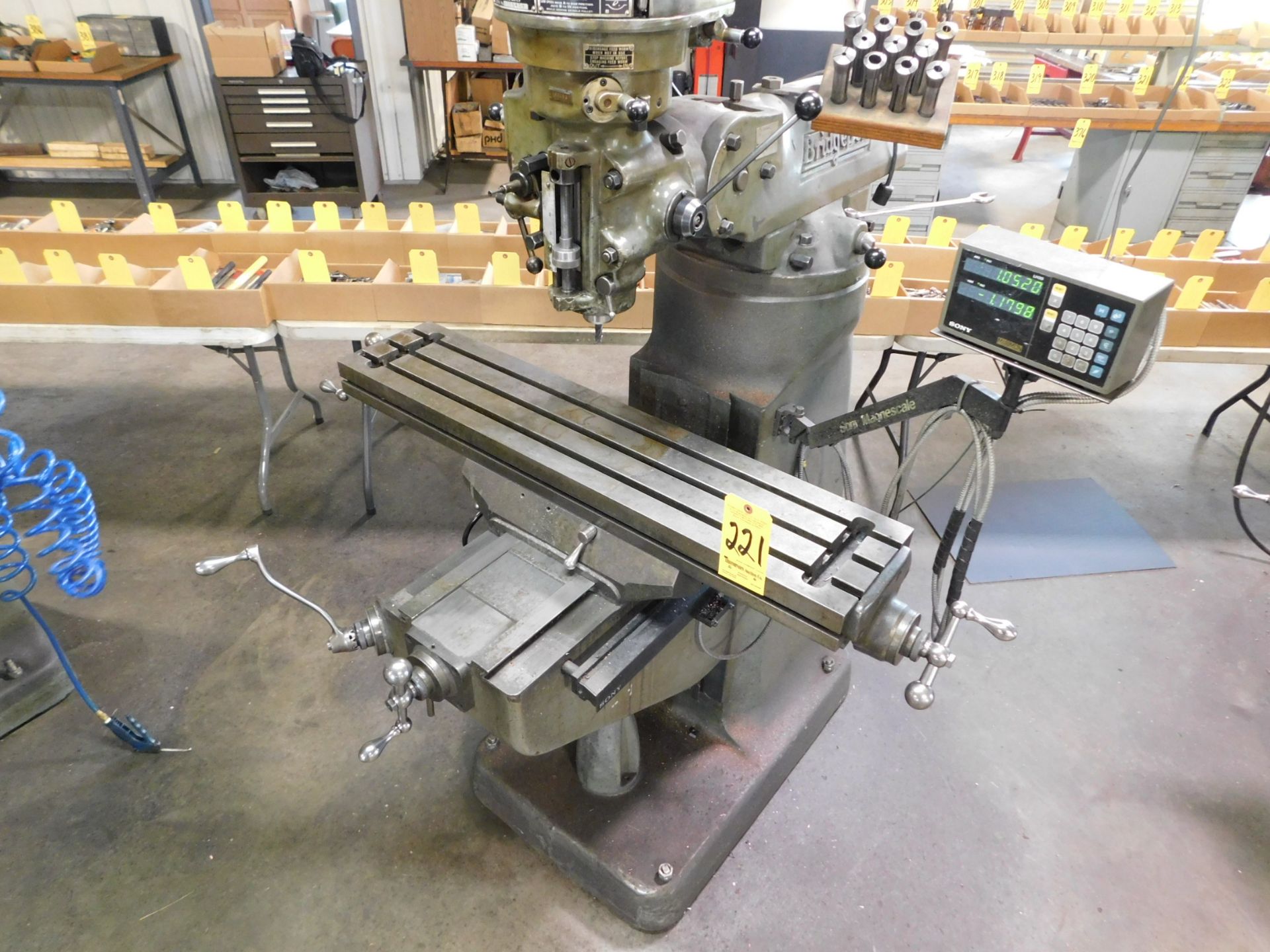 Bridgeport 1H.P. Step Pulley Vertical Mill sn#12BR139963, 9"X42" Table, R-8 Collets, Sony 2-Axis - Image 2 of 12