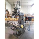 Bridgeport 1 1/2 H.P. Variable Speed Vertical Mill sn#12BR143491,9"X42" Table, 4"Riser Block, Amilam
