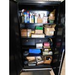 2-Door Metal Upright Storage Cabinet & Contents