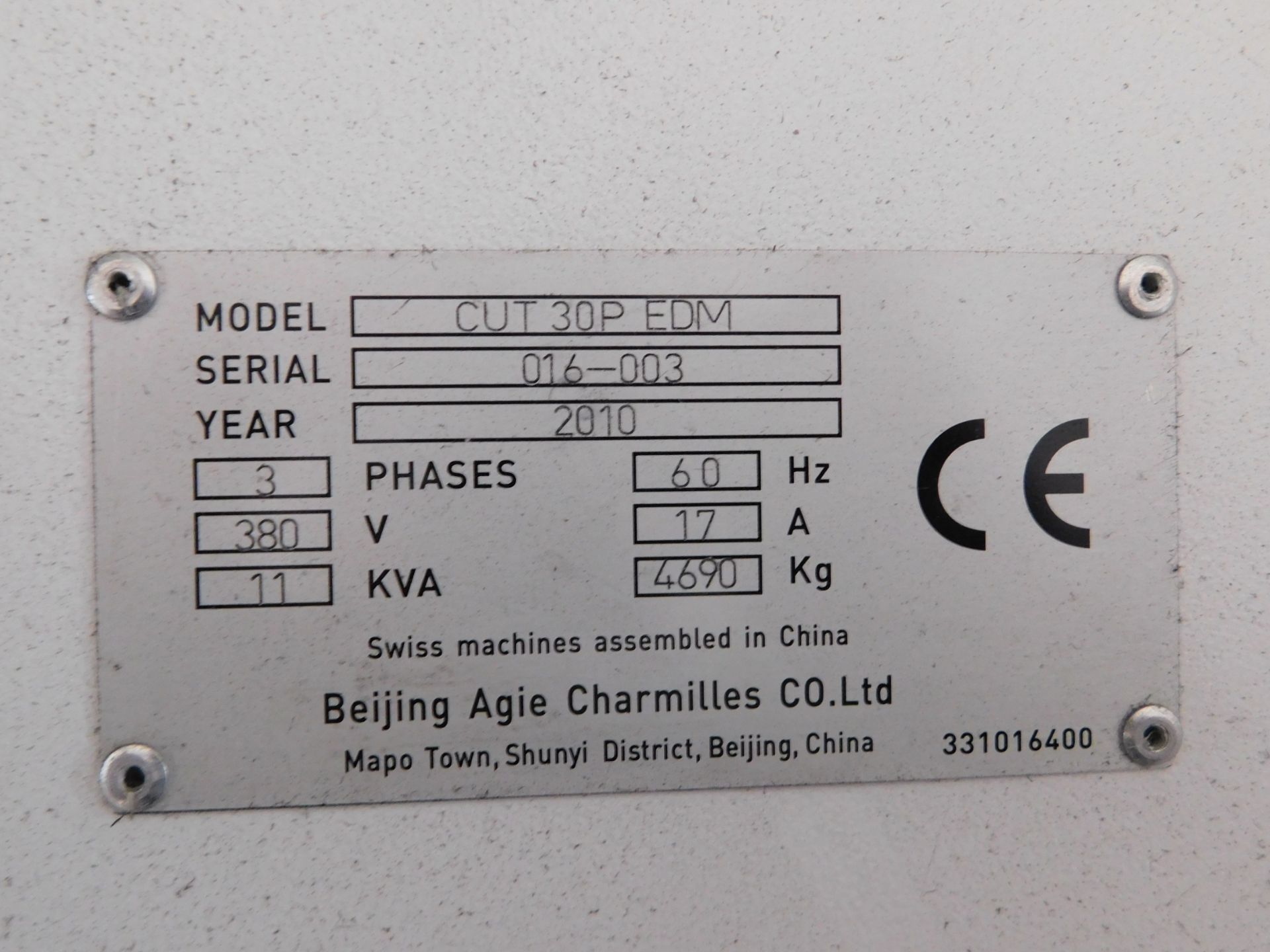 Agie Charmilles Model CUT30P Wire EDM sn#016-003, New 2010, Auto Threading,Travels: X:23.6",Y:15. - Image 13 of 13
