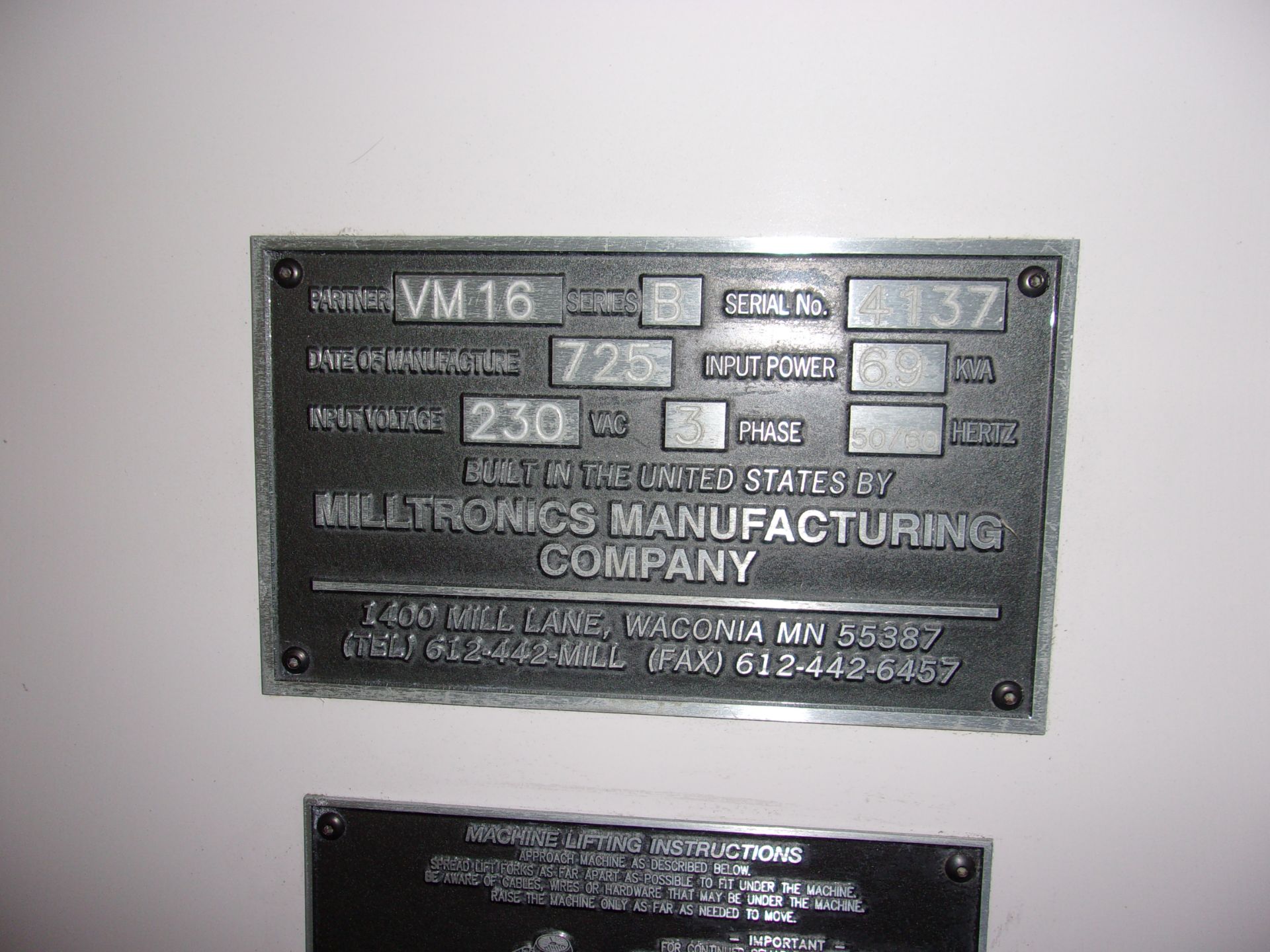 Milltronics Model VM16 CNC Vertical Machining Center, s/n 4137, Centurian 6 CNC Control, 40 Taper, - Image 7 of 9