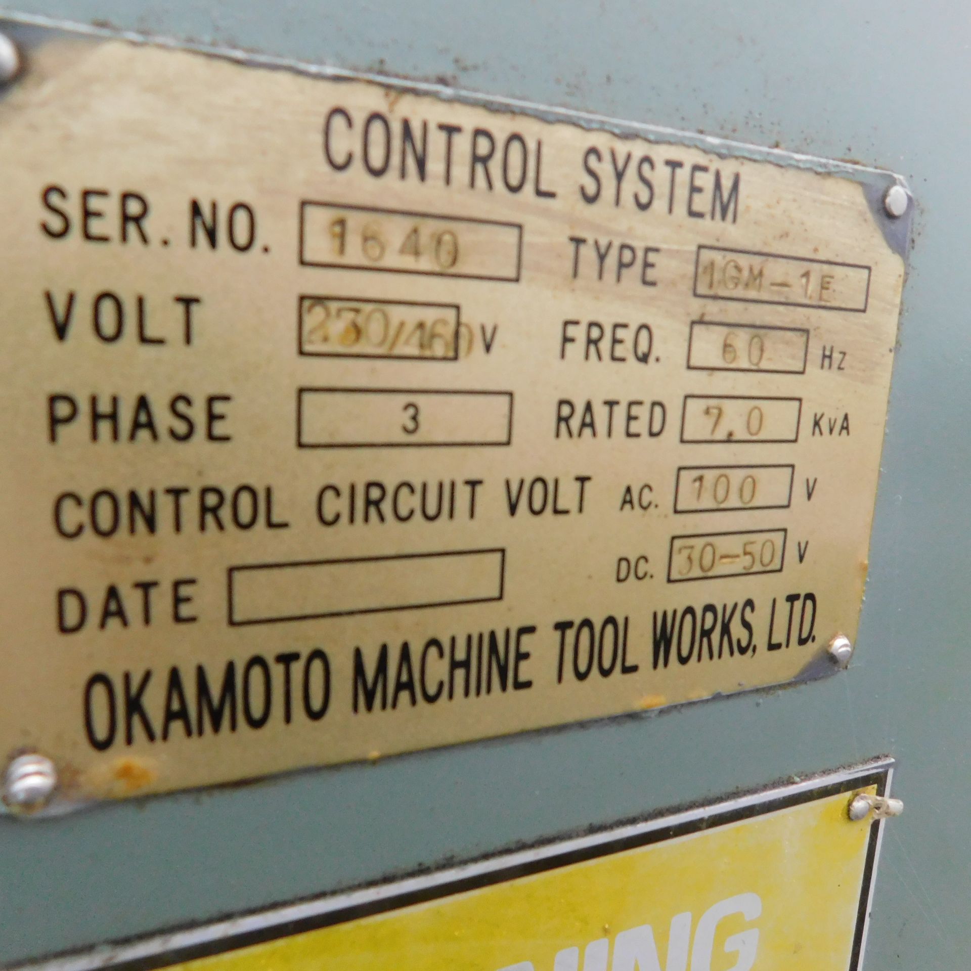 Okamoto Model 1GM-1E Hydraulic Internal Grinder, s/n 11640, 7.9" Stroke, ID Spindle - Image 7 of 7