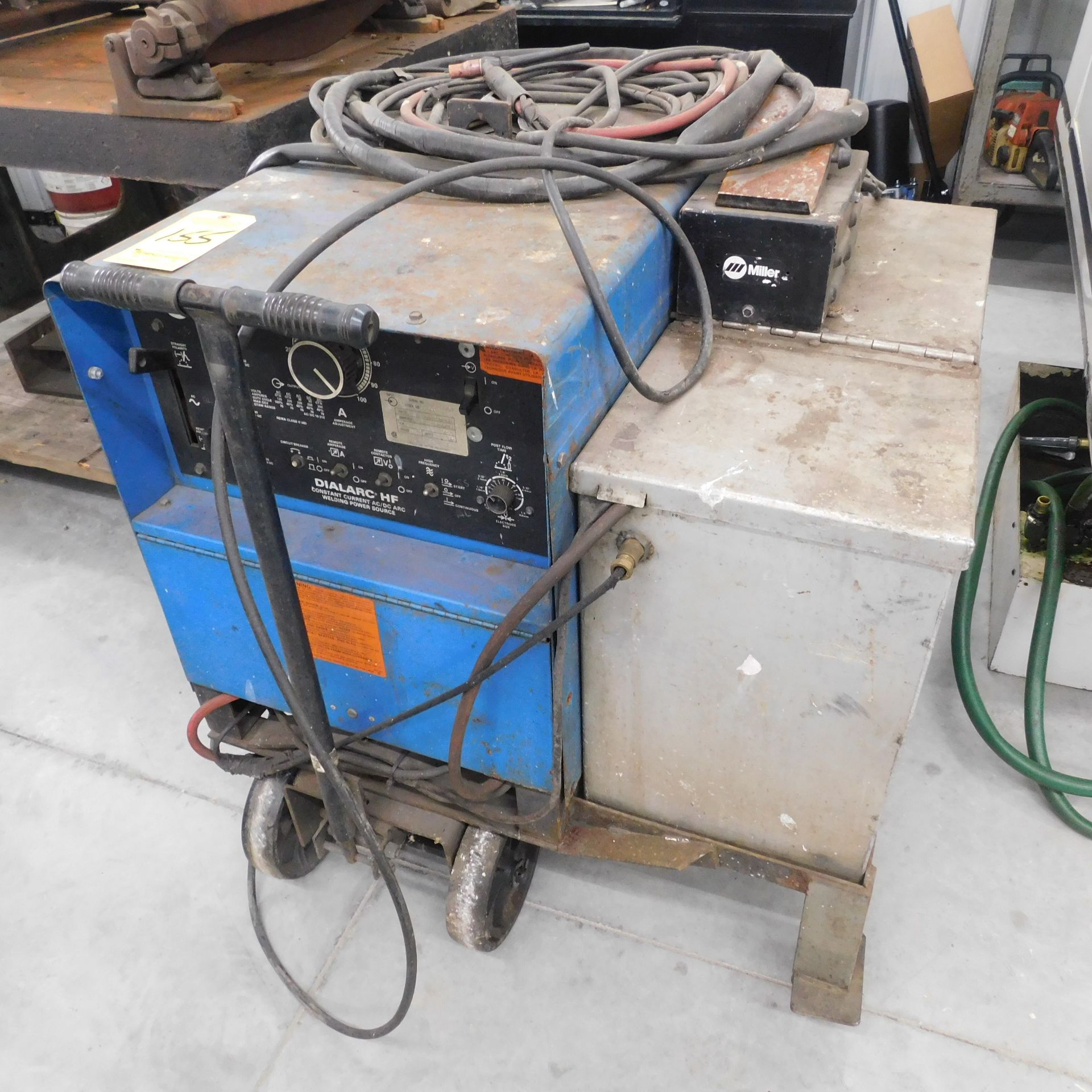 Miller Dialarc HF Tig Welder, s/n JJ320957, Chiller, Foot Pedal, Leads