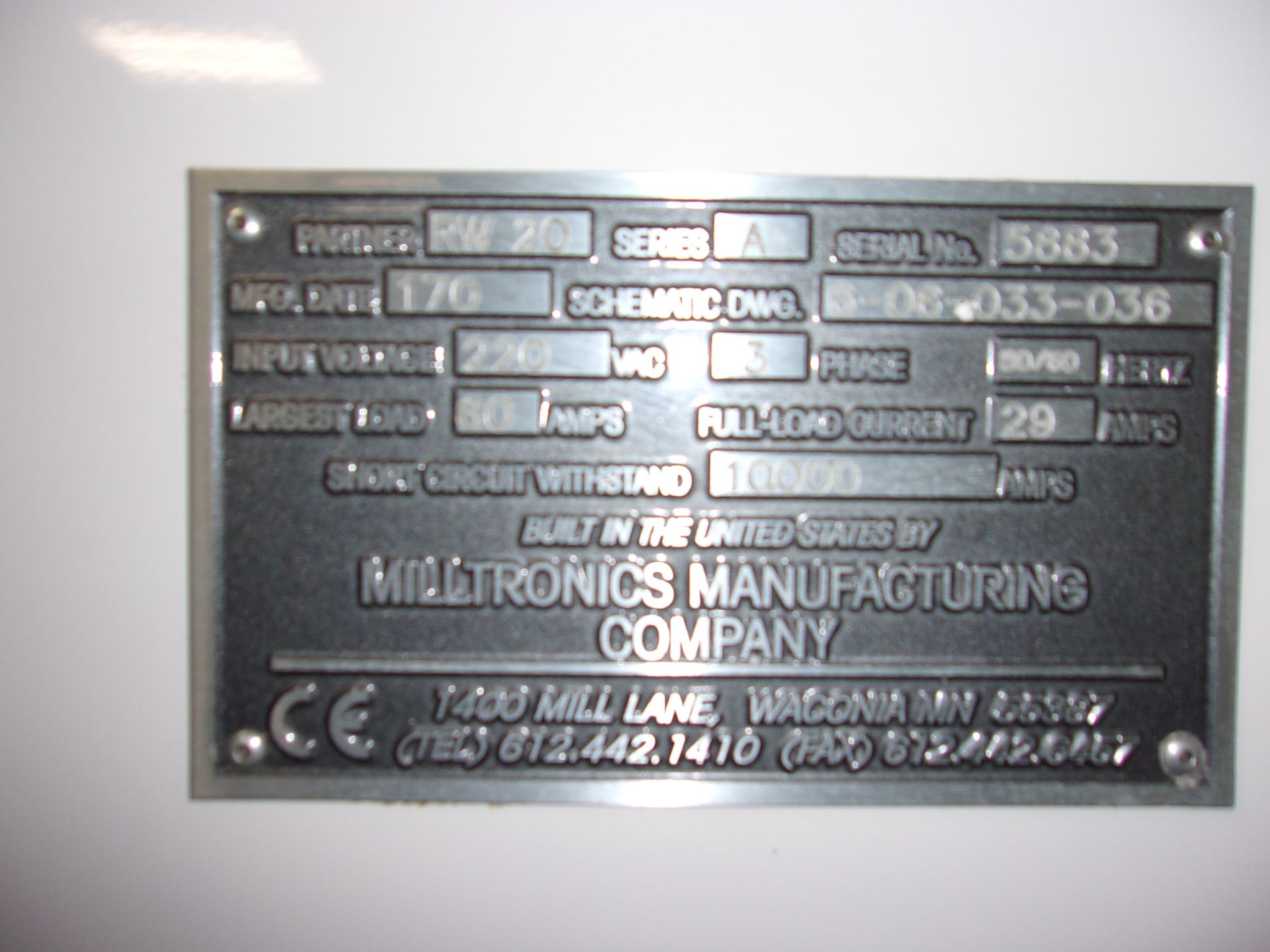 Milltronics Model RW20 CNC Vertical Machining Center, s/n 5883, Centurian 6 CNC Control, 40 Taper, - Image 4 of 5