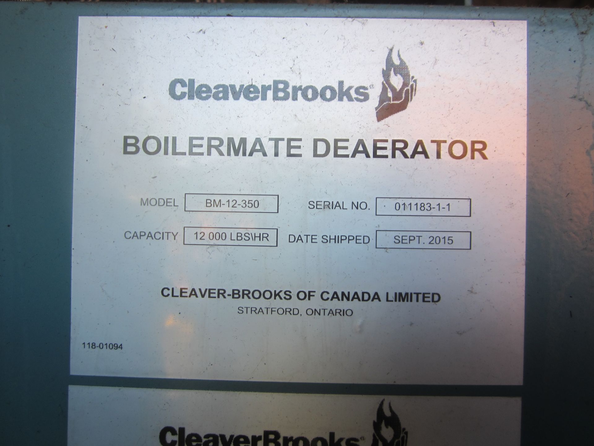 Cleaver Brooks Mdoel BM-12-350 Boilermatic Deaerator System, s/n 011183-1-1, New 2015, Note: - Image 7 of 8