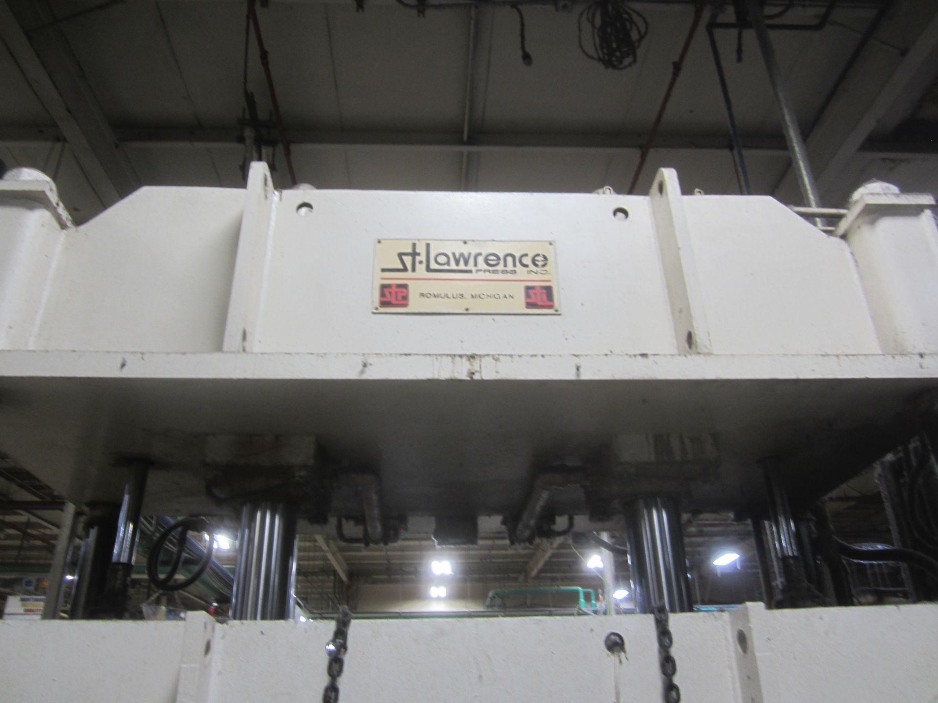 St. Lawrence 100 Ton Hydraulic Press, 4-Post, 114" X 50" Bed and Ram Area, 100" X 36" Between the - Image 2 of 9