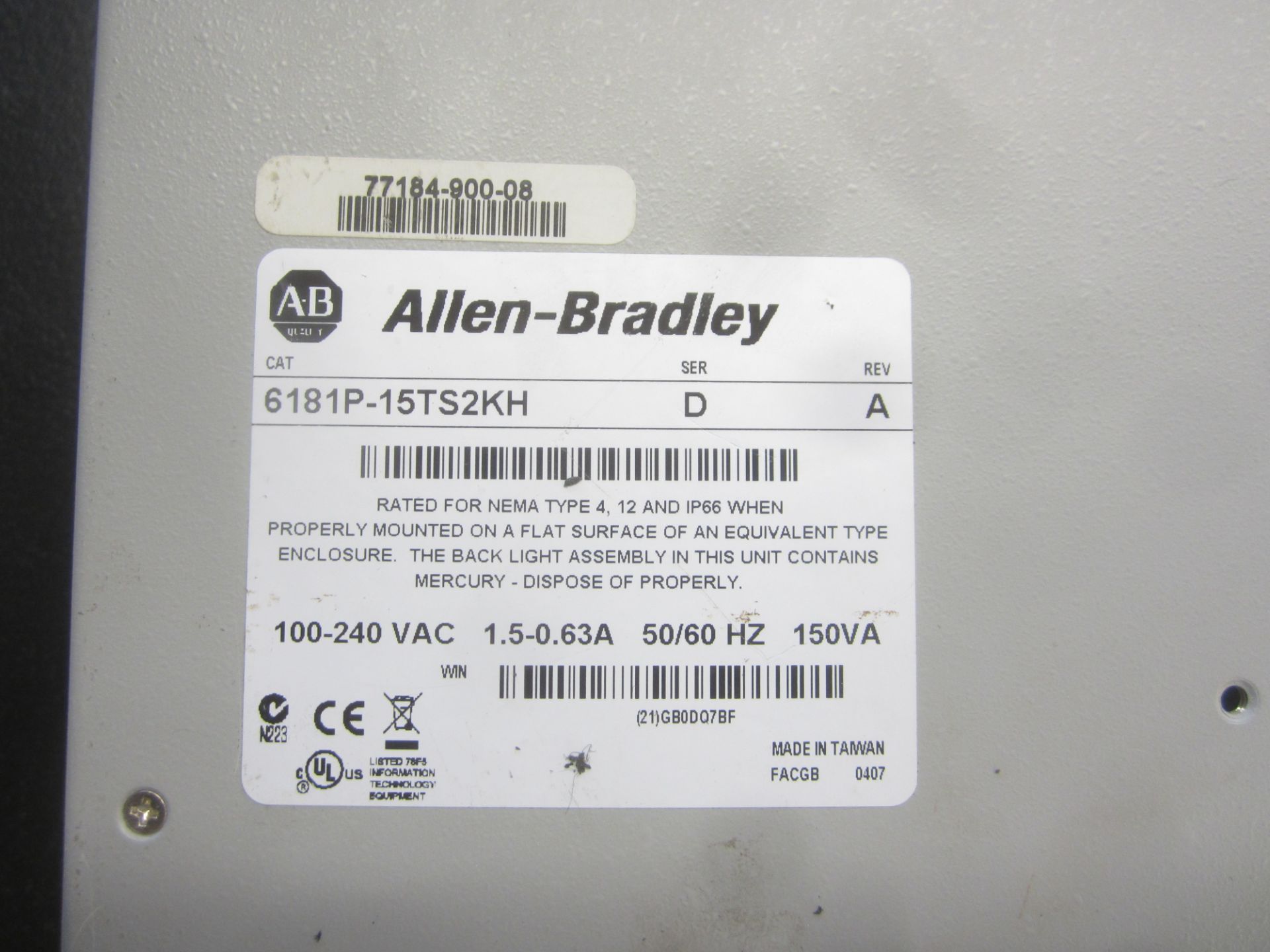 Allen Bradley Versa View 1500P Integrated Display Computer, s/n 77184-900-08, Model 6181P-15TS2KH - Image 5 of 5