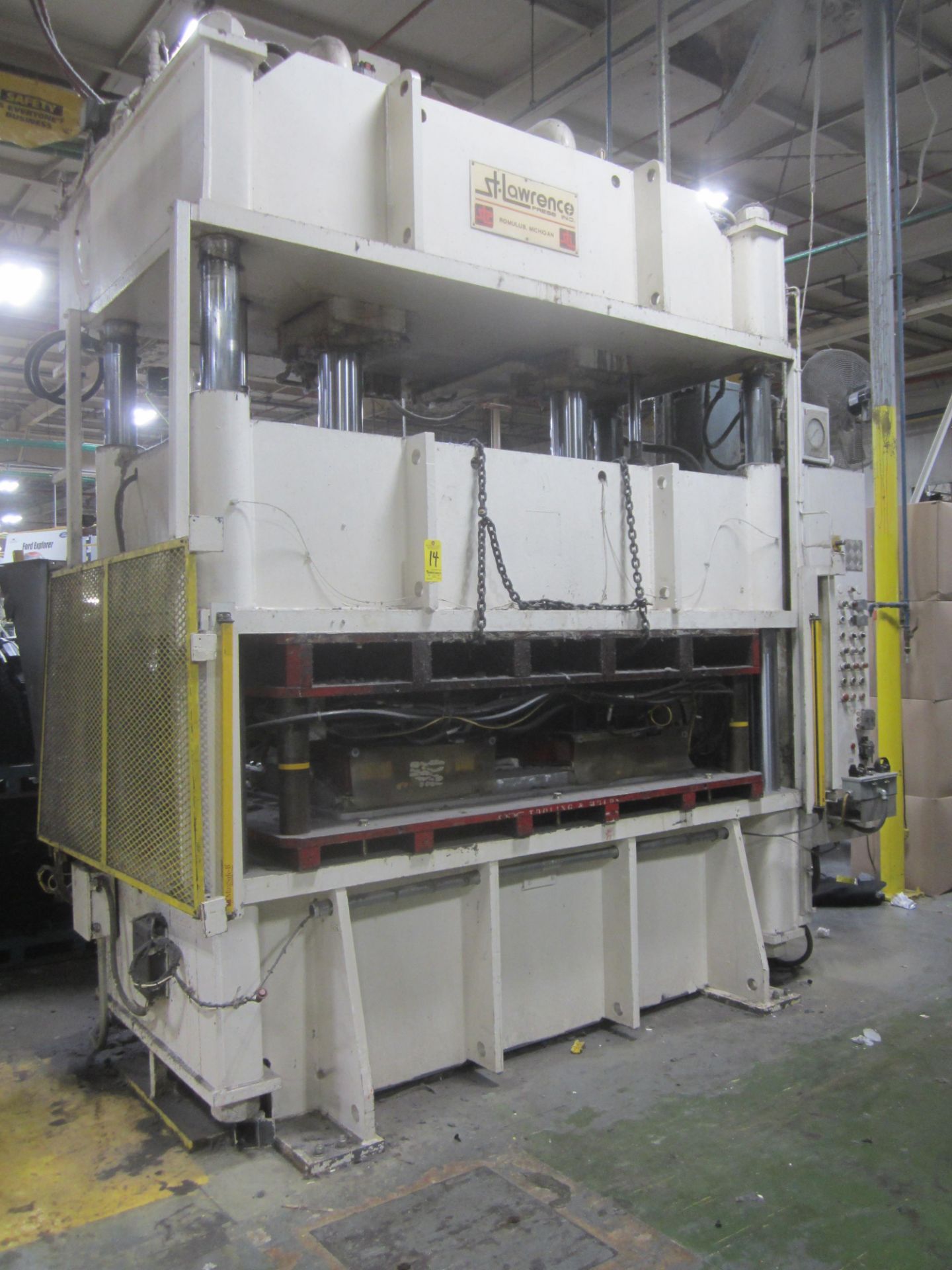 St. Lawrence 100 Ton Hydraulic Press, 4-Post, 114" X 50" Bed and Ram Area, 100" X 36" Between the