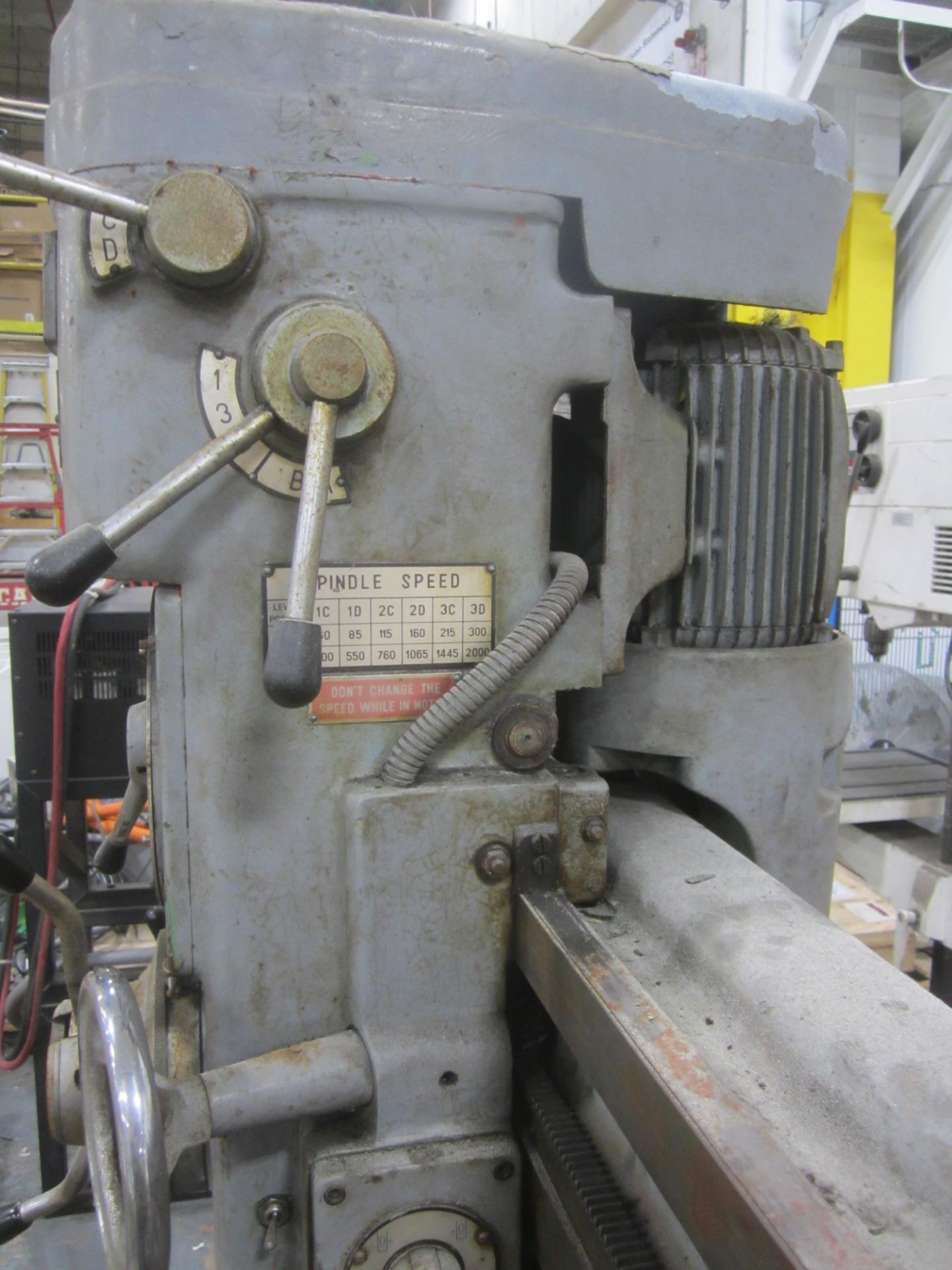 Summit 4' X 9" Radial Arm Drill, s/n 1242, 18" X 21" Box Table, Coolant, Power Elevatioin, 3 HP - Image 4 of 9