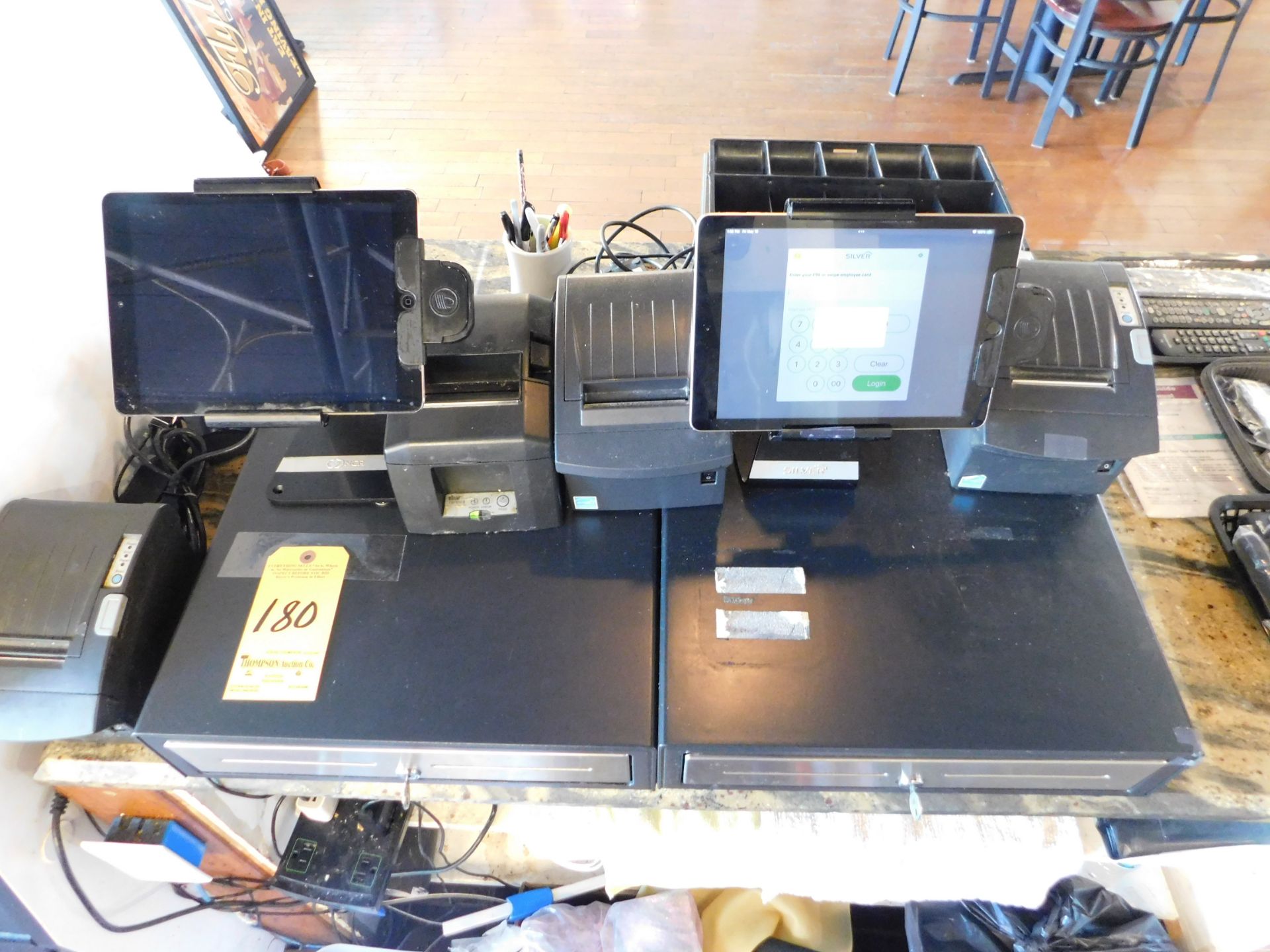 NCR Siler POS System w/ (2) IPADS & (4) Receipt Printers & (2) Cash Drawers