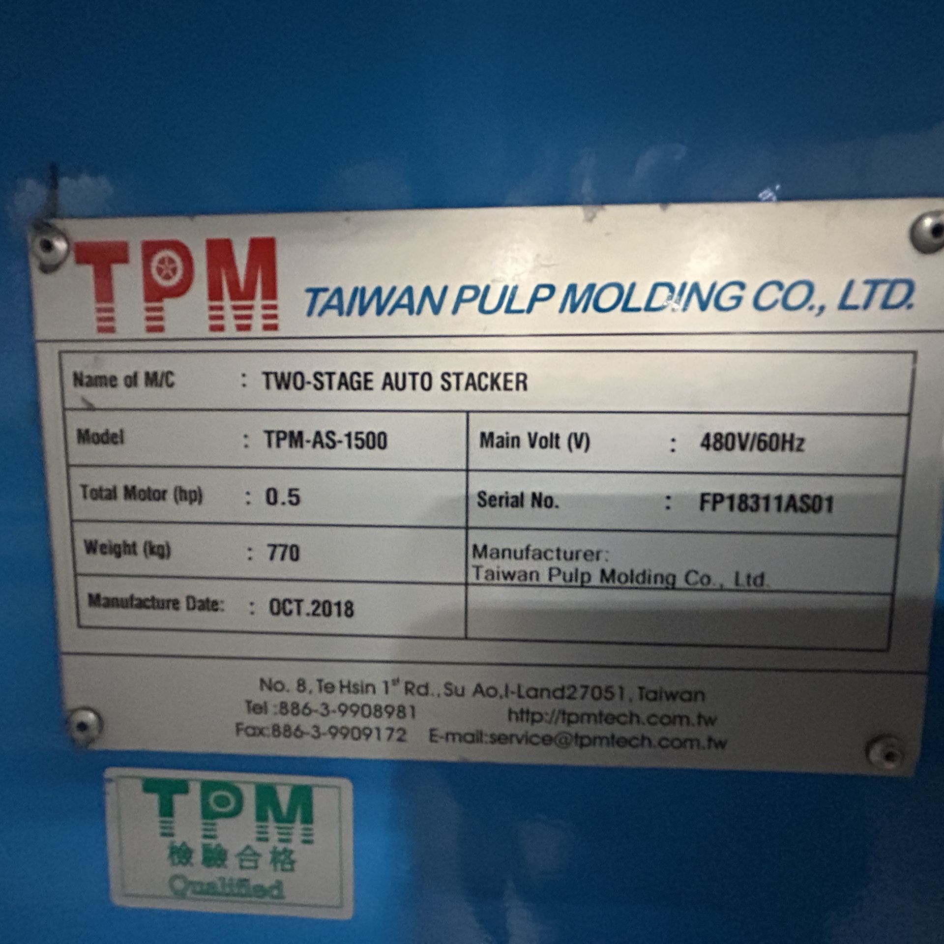 TPM-1500 3-Stage Pulp Thermoforming Machine Equipped With (1) 2018 TPM-AS-1500 2-Stage Auto Stacker - Image 5 of 39