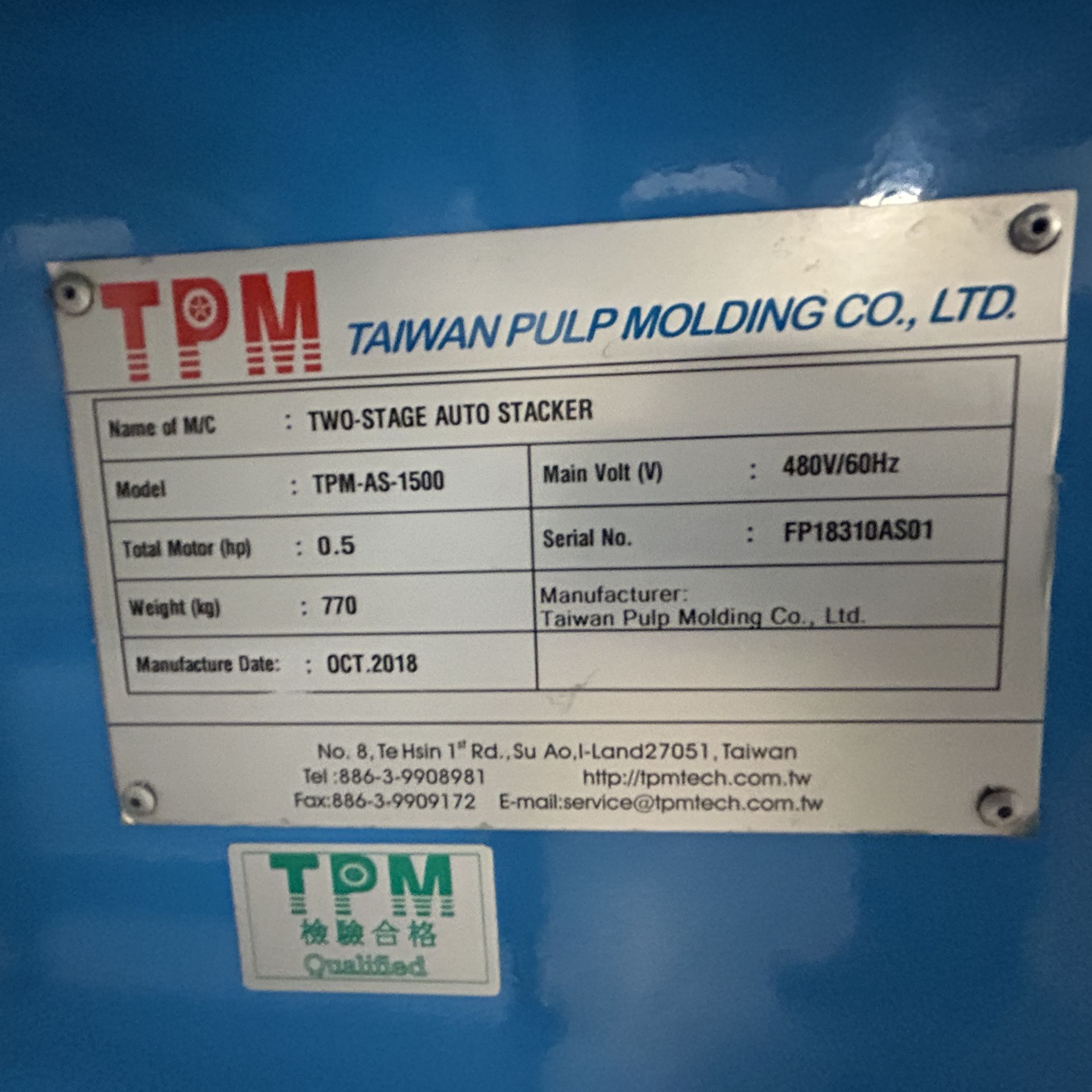 TPM-1500 3-Stage Pulp Thermoforming Machine Equipped With (1) 2018 TPM-AS-1500 2-Stage Auto Stacker - Image 28 of 35