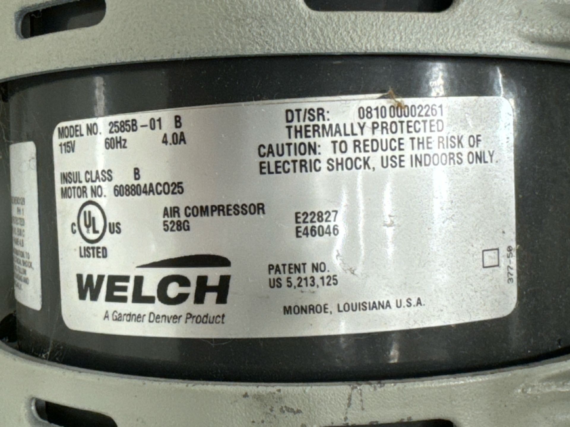 Welch Vacuum Pumps w/ Gardner-Denver Motors - Image 4 of 5