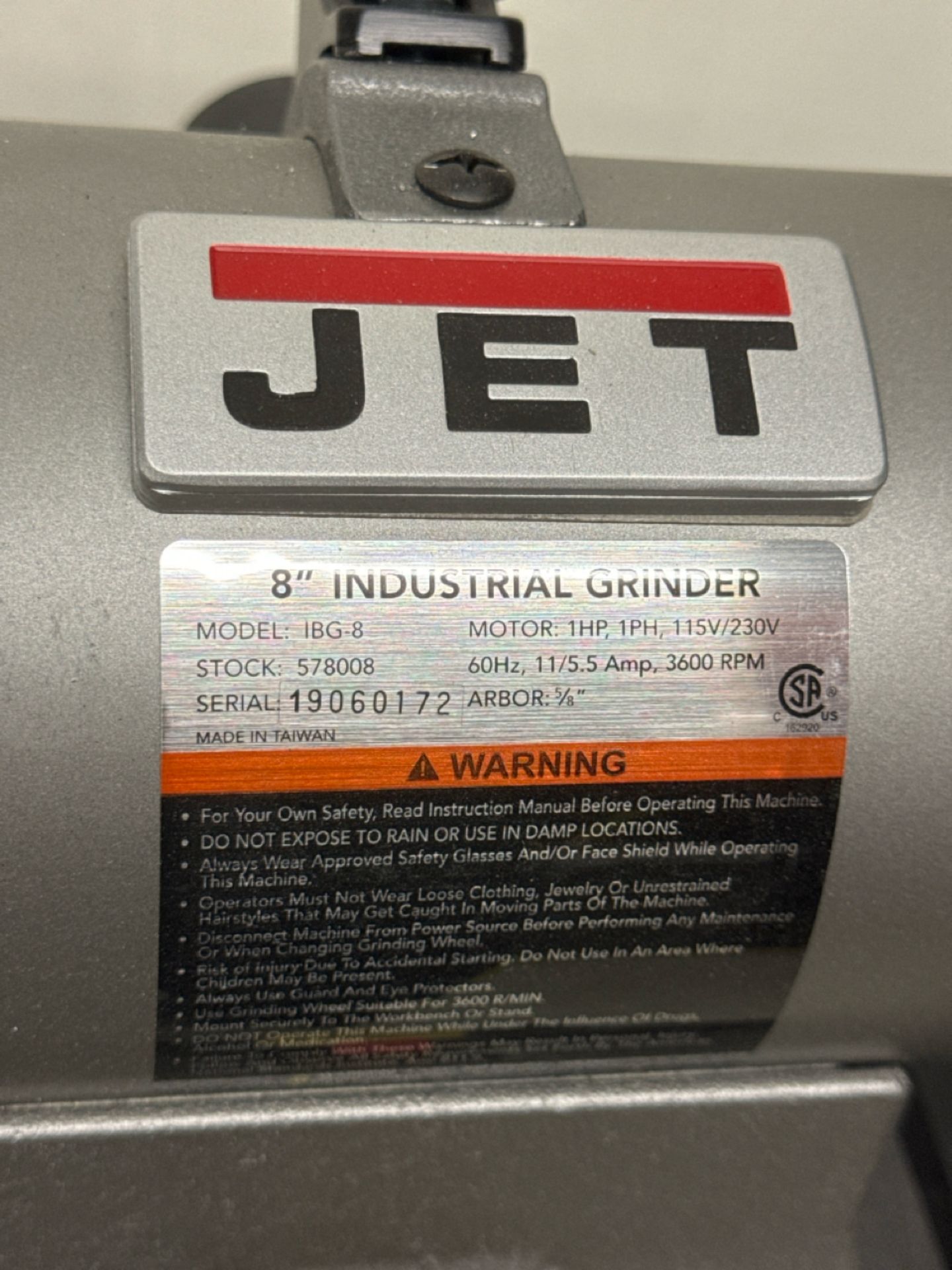 JET Industrial Grinder - Image 2 of 2