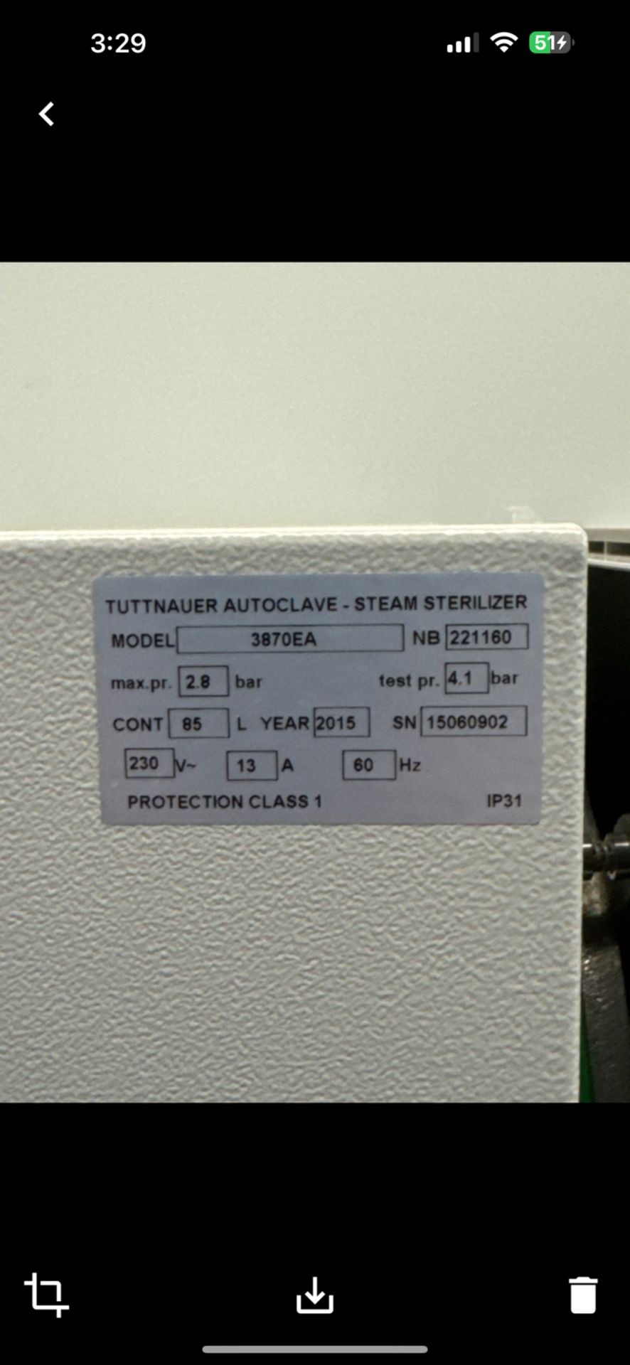 Tuttnauer Autoclave Steam Sterilizer - Image 5 of 5