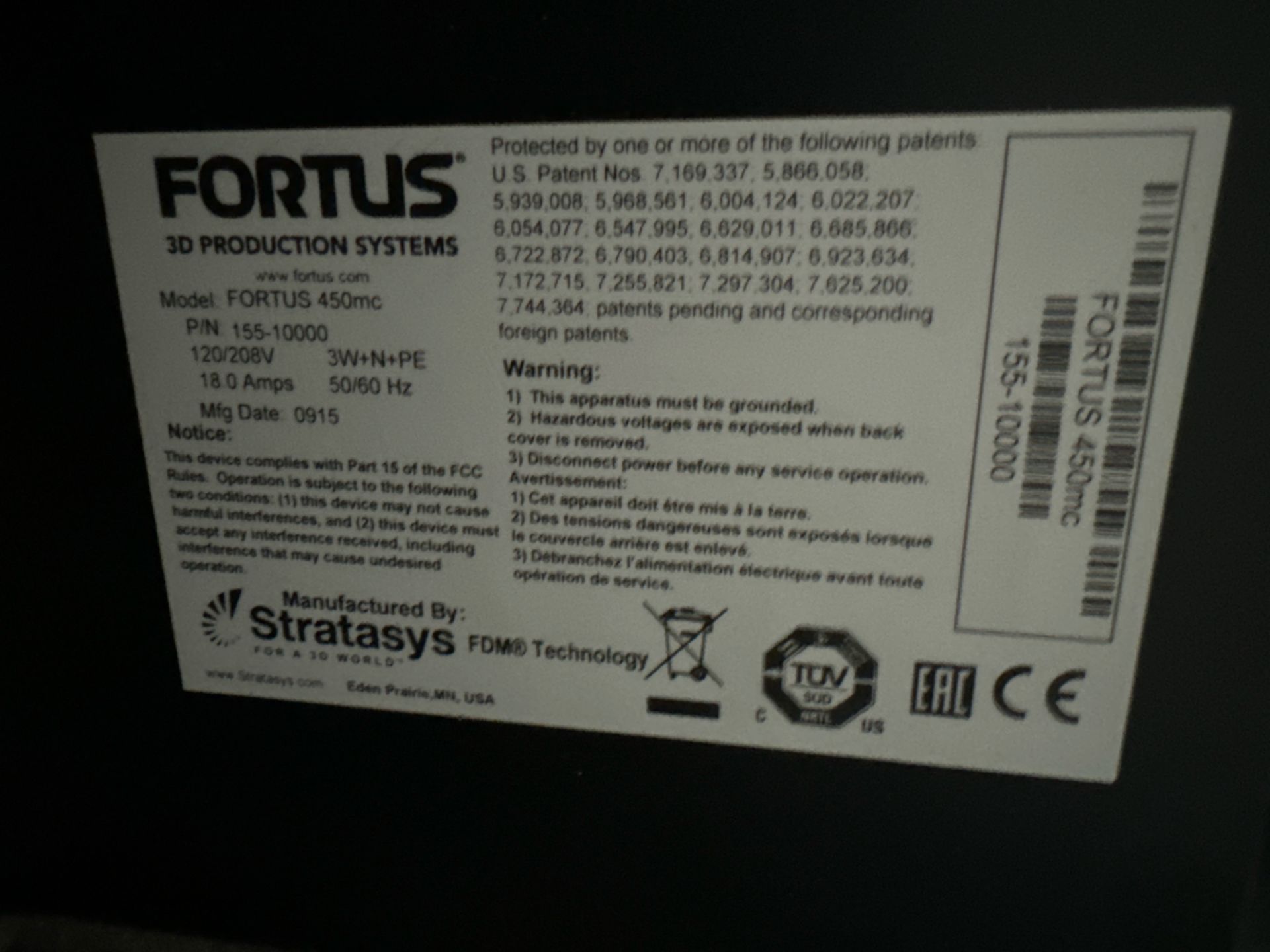 Stratasys Fortus 450mc 3D Production System Printer w/ Contents of Utility Cabinet - Image 5 of 17